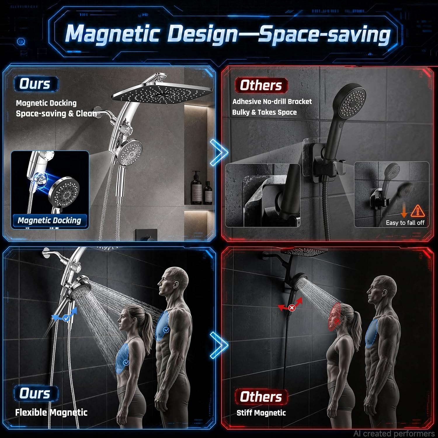 image:imageVeken 12 Rain Shower Head with HandheldHigh Pressure Power WashMagneticChrome