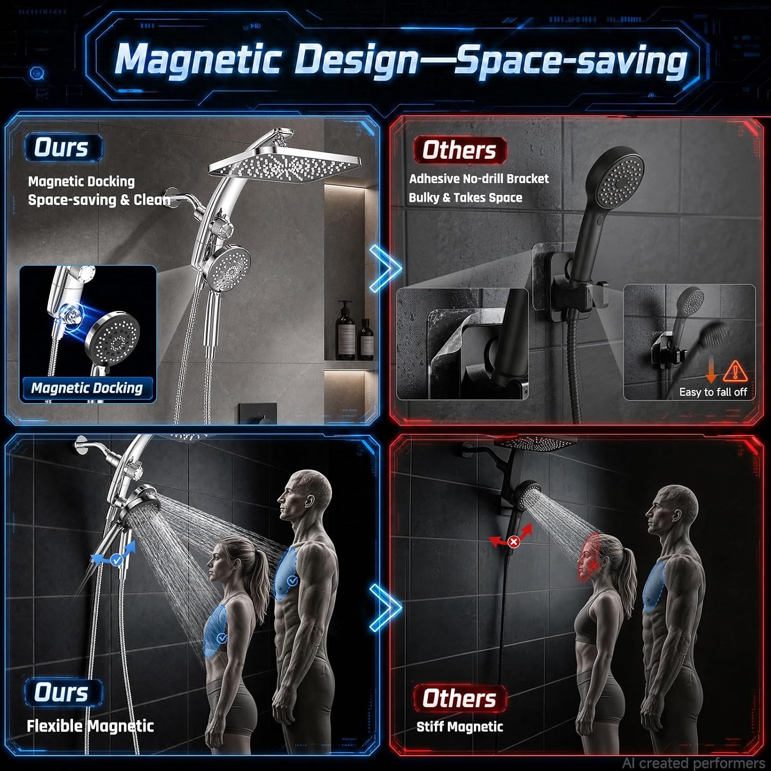 image:imageVeken 12 Rain Shower Head with HandheldHigh Pressure Power WashMagneticChrome