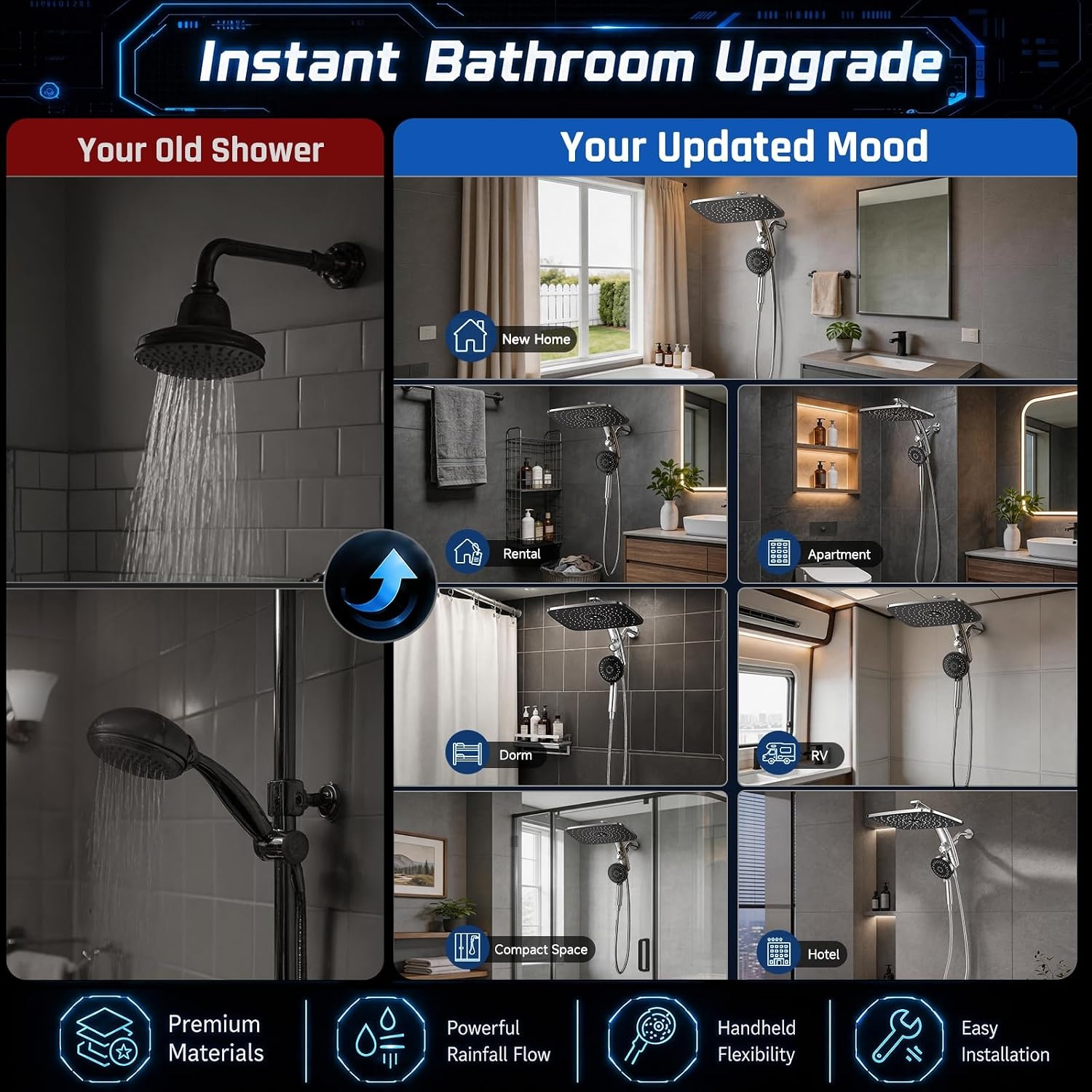 image:imageVeken 12 Rain Shower Head with HandheldHigh Pressure Power WashMagneticChrome