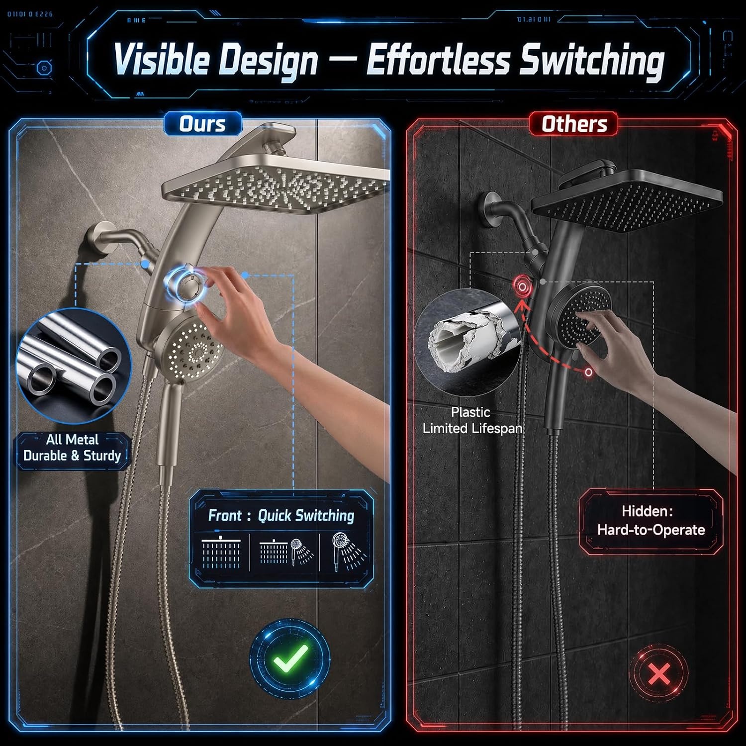 image:imageVeken 12 Rain Shower Head with HandheldHigh Pressure Power WashMagneticStarlight