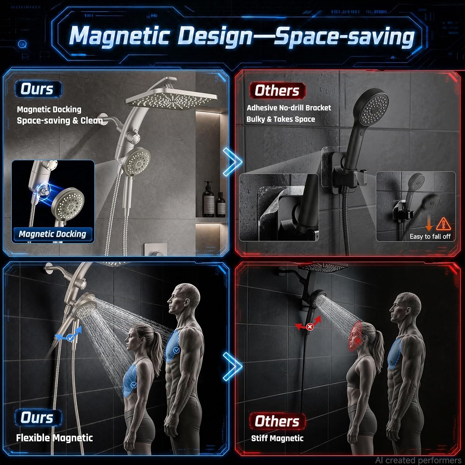 image:imageVeken 12 Rain Shower Head with HandheldHigh Pressure Power WashMagneticStarlight