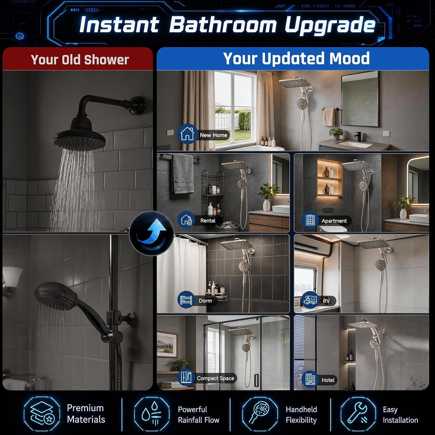 image:imageVeken 12 Rain Shower Head with HandheldHigh Pressure Power WashMagneticStarlight