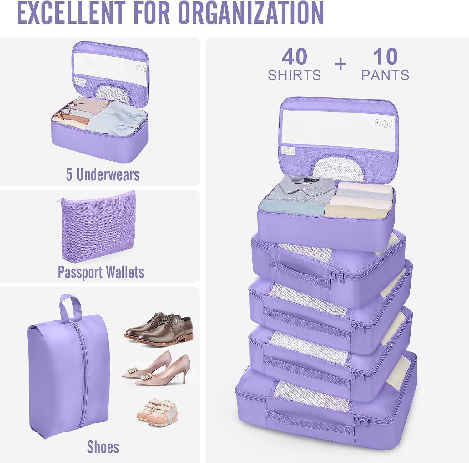 image:imageVeken 4 Set6 Set 8 Set 9 Set 10 Set 11 Set Packing Cubes for Travel Essentials 10 Set 02 Cream06 Attractive Purple