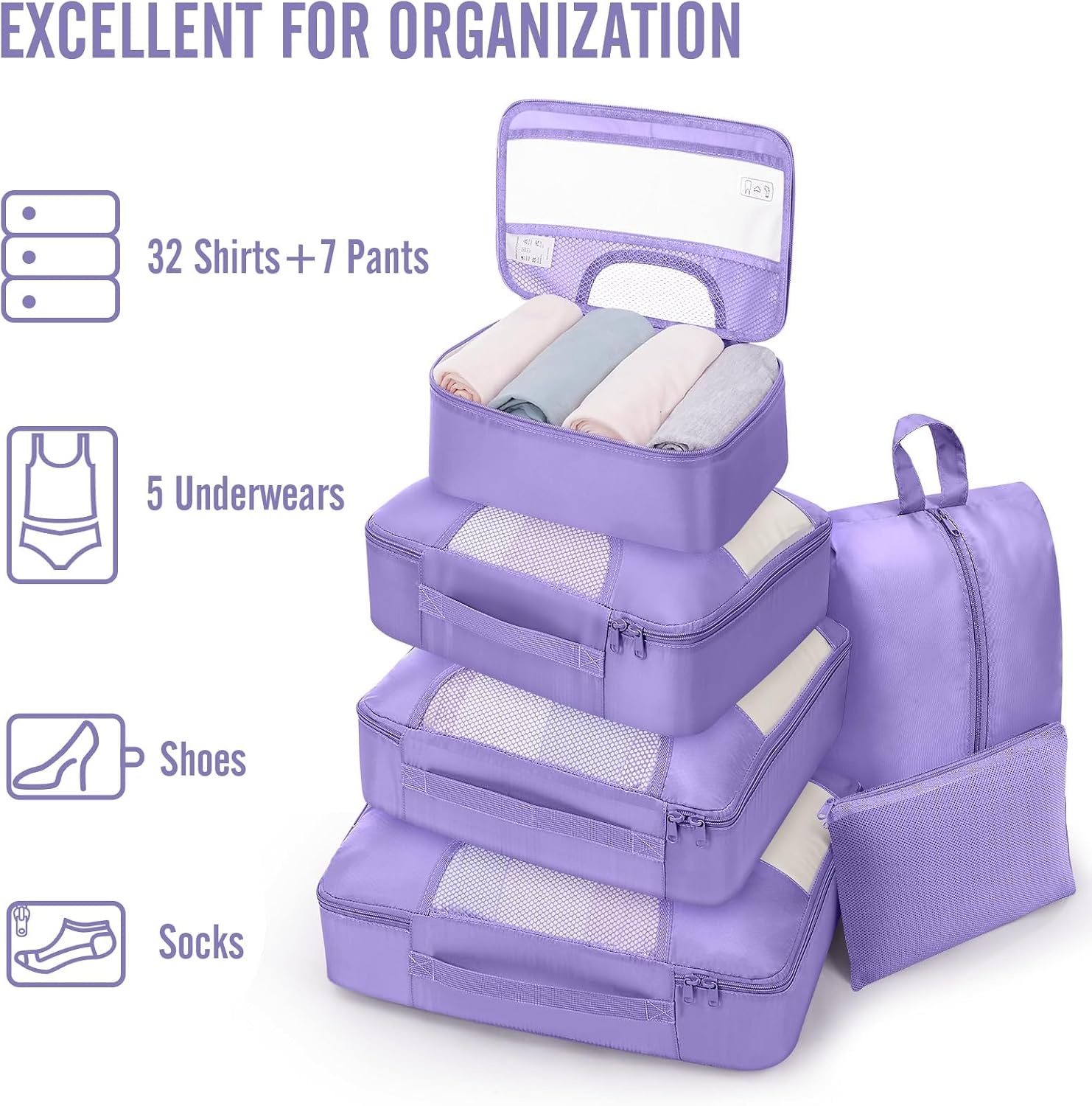 image:imageVeken 4 Set6 Set 8 Set 9 Set 10 Set 11 Set Packing Cubes for Travel Essentials 10 Set 02 Cream06 Attractive Purple