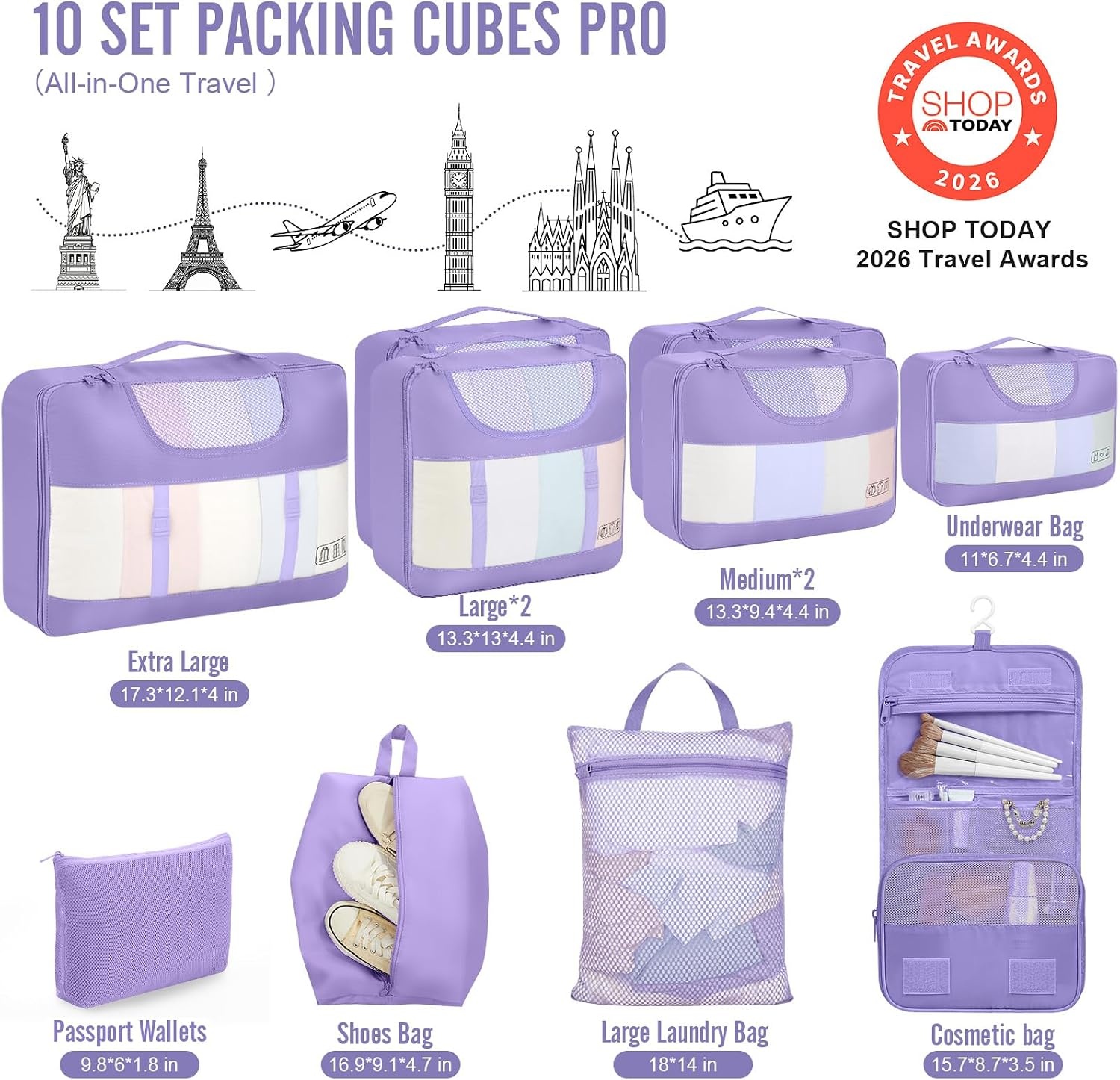 image:imageVeken 4 Set6 Set 8 Set 9 Set 10 Set 11 Set Packing Cubes for Travel Essentials 10 Set 02 Cream06 Attractive Purple