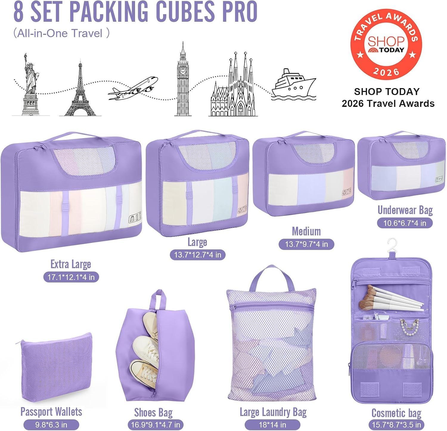 image:imageVeken 4 Set6 Set 8 Set 9 Set 10 Set 11 Set Packing Cubes for Travel Essentials 10 Set 02 Cream06 Attractive Purple