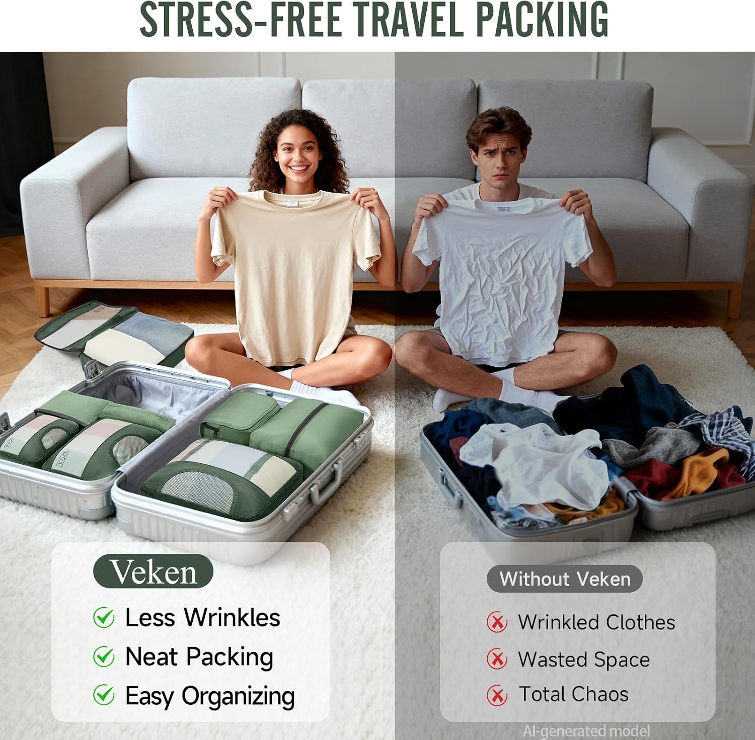 image:imageVeken 4 Set6 Set 8 Set 9 Set 10 Set 11 Set Packing Cubes for Travel Essentials 10 Set 02 Cream07 Jungle Green