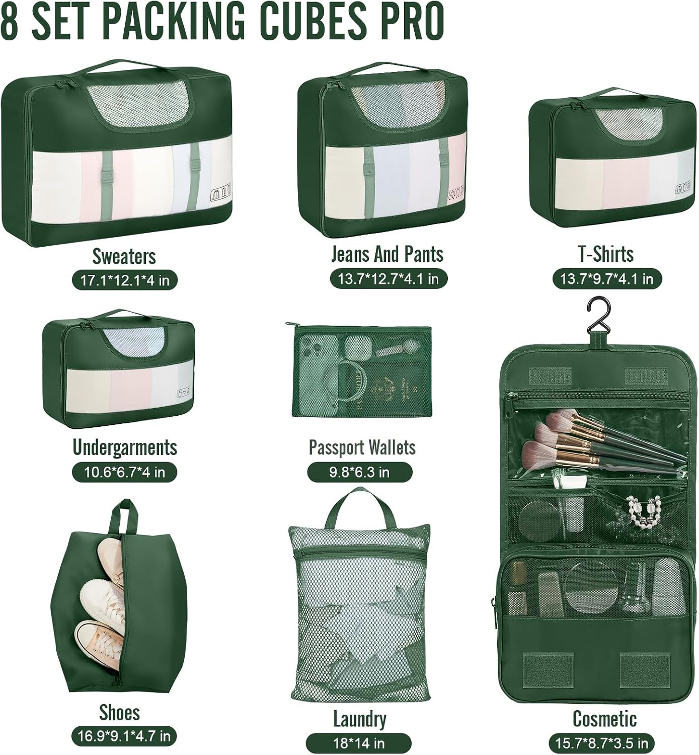 image:imageVeken 4 Set6 Set 8 Set 9 Set 10 Set 11 Set Packing Cubes for Travel Essentials 10 Set 02 Cream07 Jungle Green