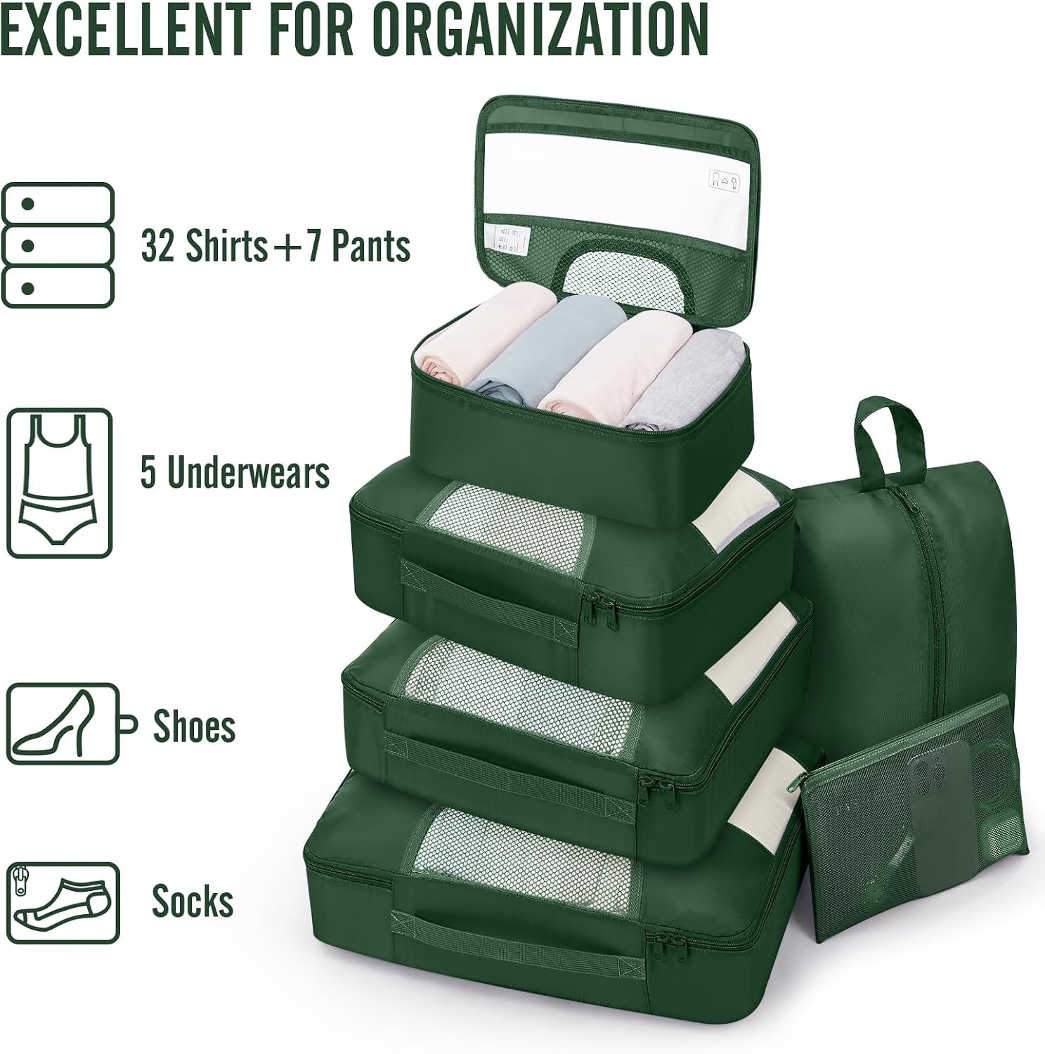 image:imageVeken 4 Set6 Set 8 Set 9 Set 10 Set 11 Set Packing Cubes for Travel Essentials 10 Set 02 Cream07 Jungle Green