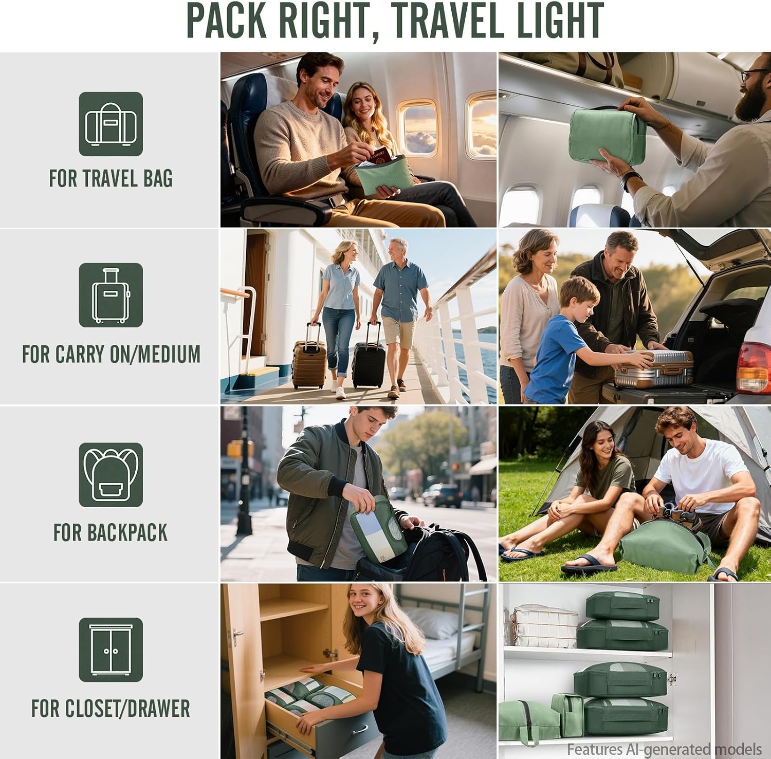 image:imageVeken 4 Set6 Set 8 Set 9 Set 10 Set 11 Set Packing Cubes for Travel Essentials 10 Set 02 Cream07 Jungle Green