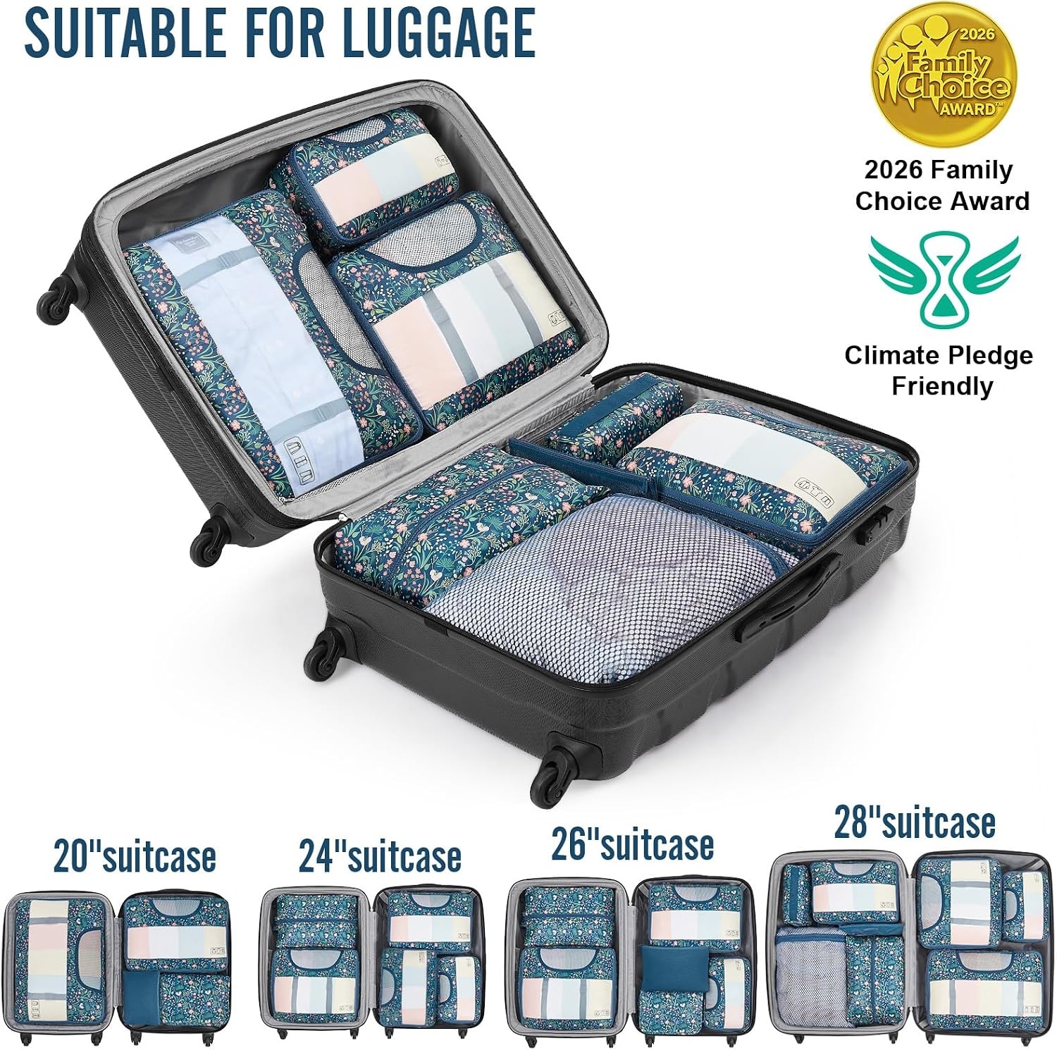 image:imageVeken 4 Set6 Set 8 Set 9 Set 10 Set 11 Set Packing Cubes for Travel Essentials 10 Set 02 Cream08 Navy Flower
