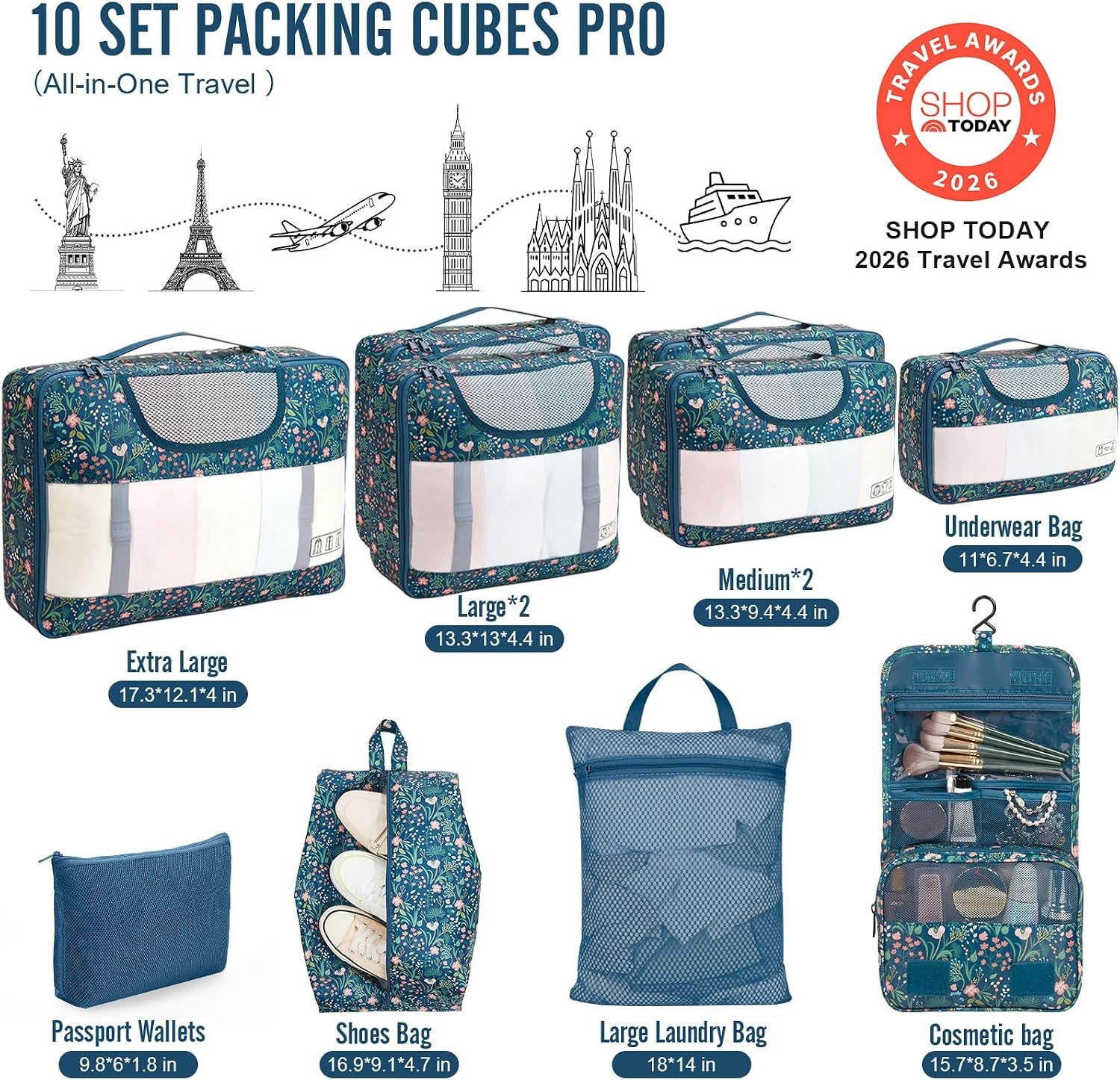 image:imageVeken 4 Set6 Set 8 Set 9 Set 10 Set 11 Set Packing Cubes for Travel Essentials 10 Set 02 Cream08 Navy Flower