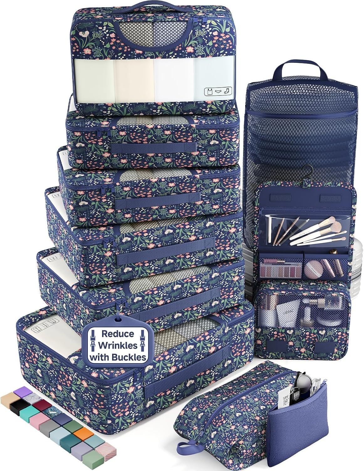 image:imageVeken 4 Set6 Set 8 Set 9 Set 10 Set 11 Set Packing Cubes for Travel Essentials 10 Set 02 Cream08 Navy Flower