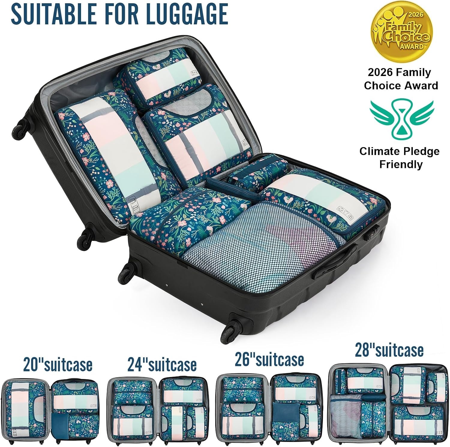 image:imageVeken 4 Set6 Set 8 Set 9 Set 10 Set 11 Set Packing Cubes for Travel Essentials 10 Set 02 Cream08 Navy Flower