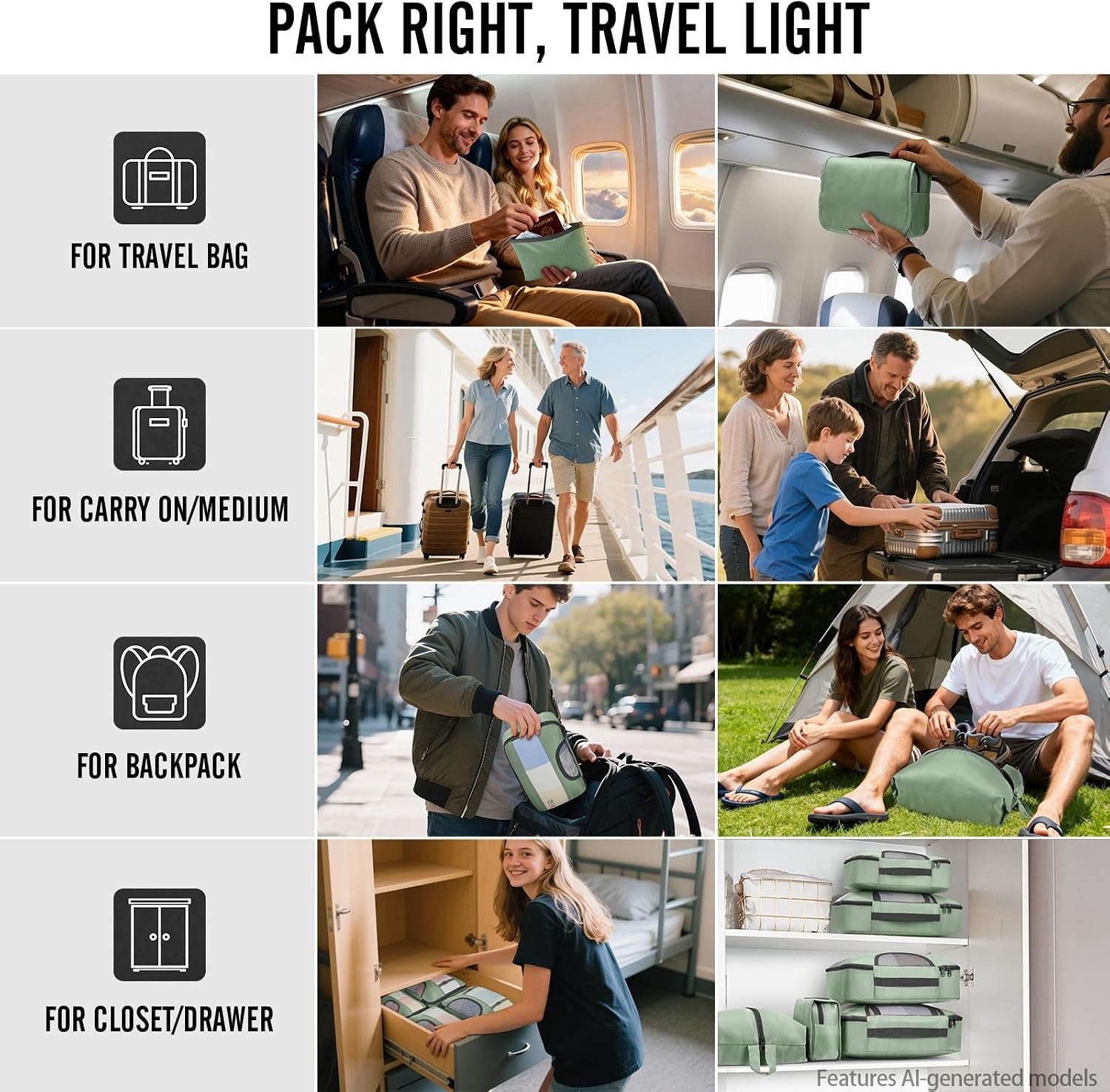 image:imageVeken 4 Set6 Set 8 Set 9 Set 10 Set 11 Set Packing Cubes for Travel Essentials 10 Set 02 Cream09 Matcha Green