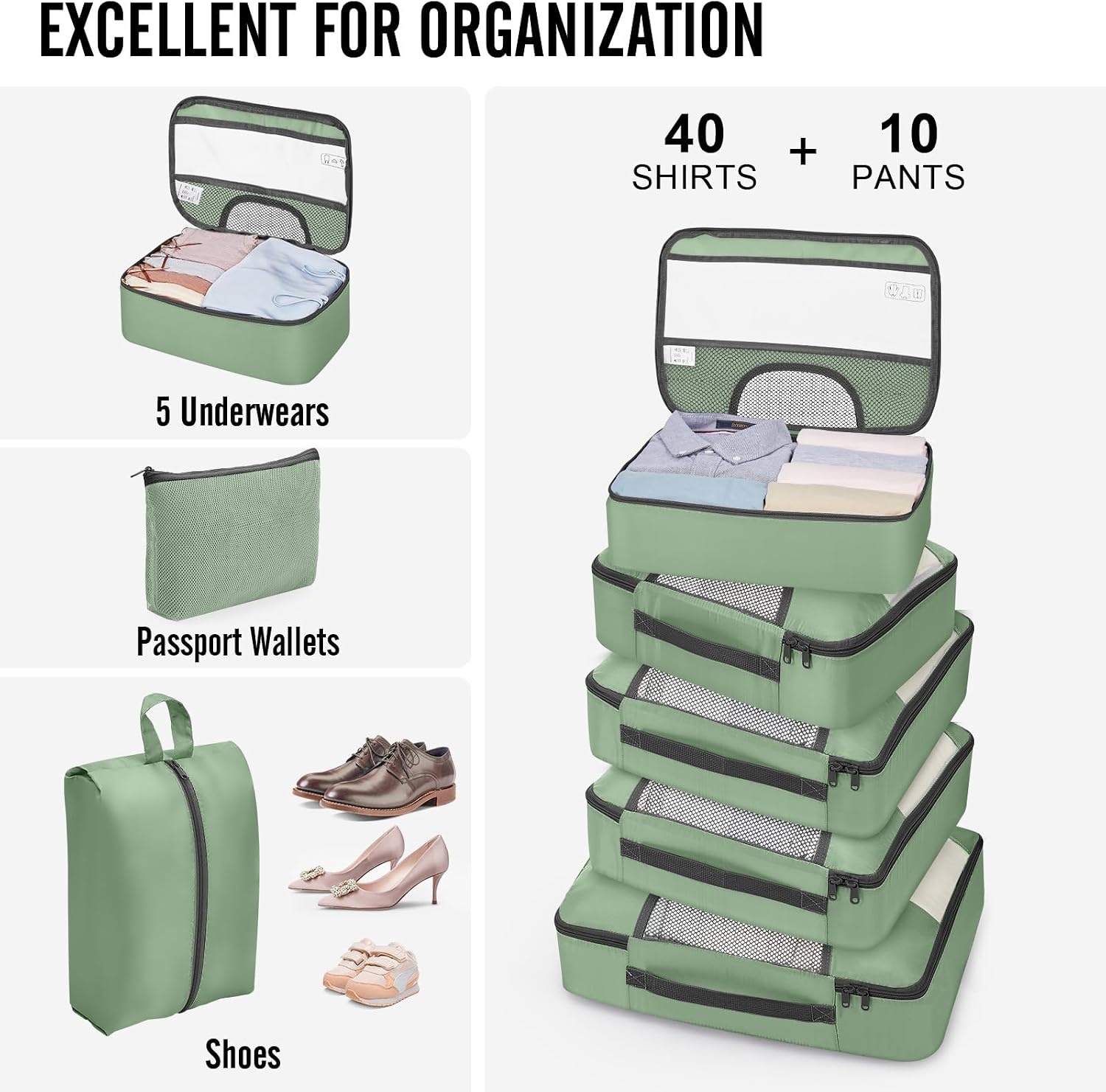 image:imageVeken 4 Set6 Set 8 Set 9 Set 10 Set 11 Set Packing Cubes for Travel Essentials 10 Set 02 Cream09 Matcha Green