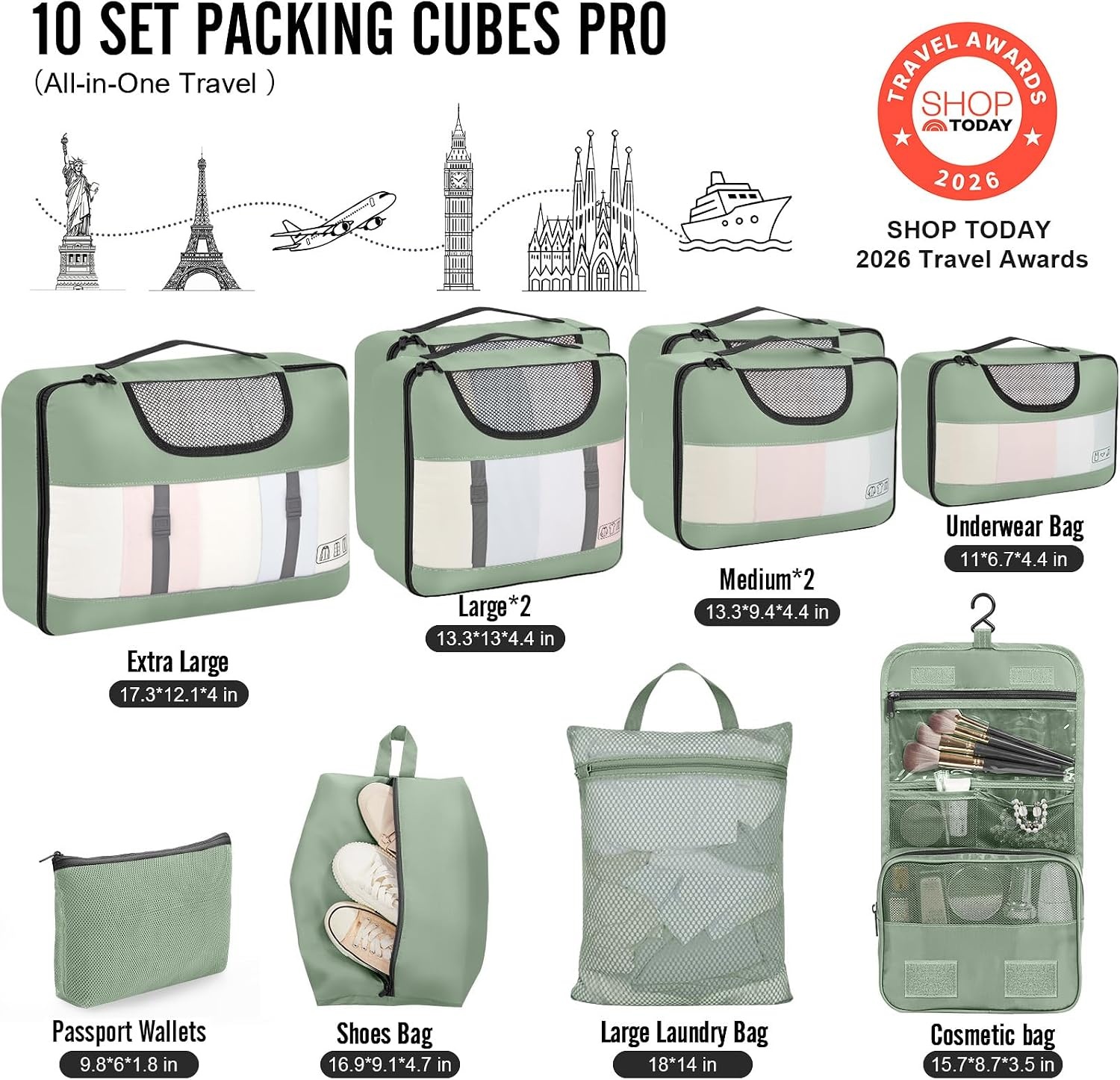 image:imageVeken 4 Set6 Set 8 Set 9 Set 10 Set 11 Set Packing Cubes for Travel Essentials 10 Set 02 Cream09 Matcha Green