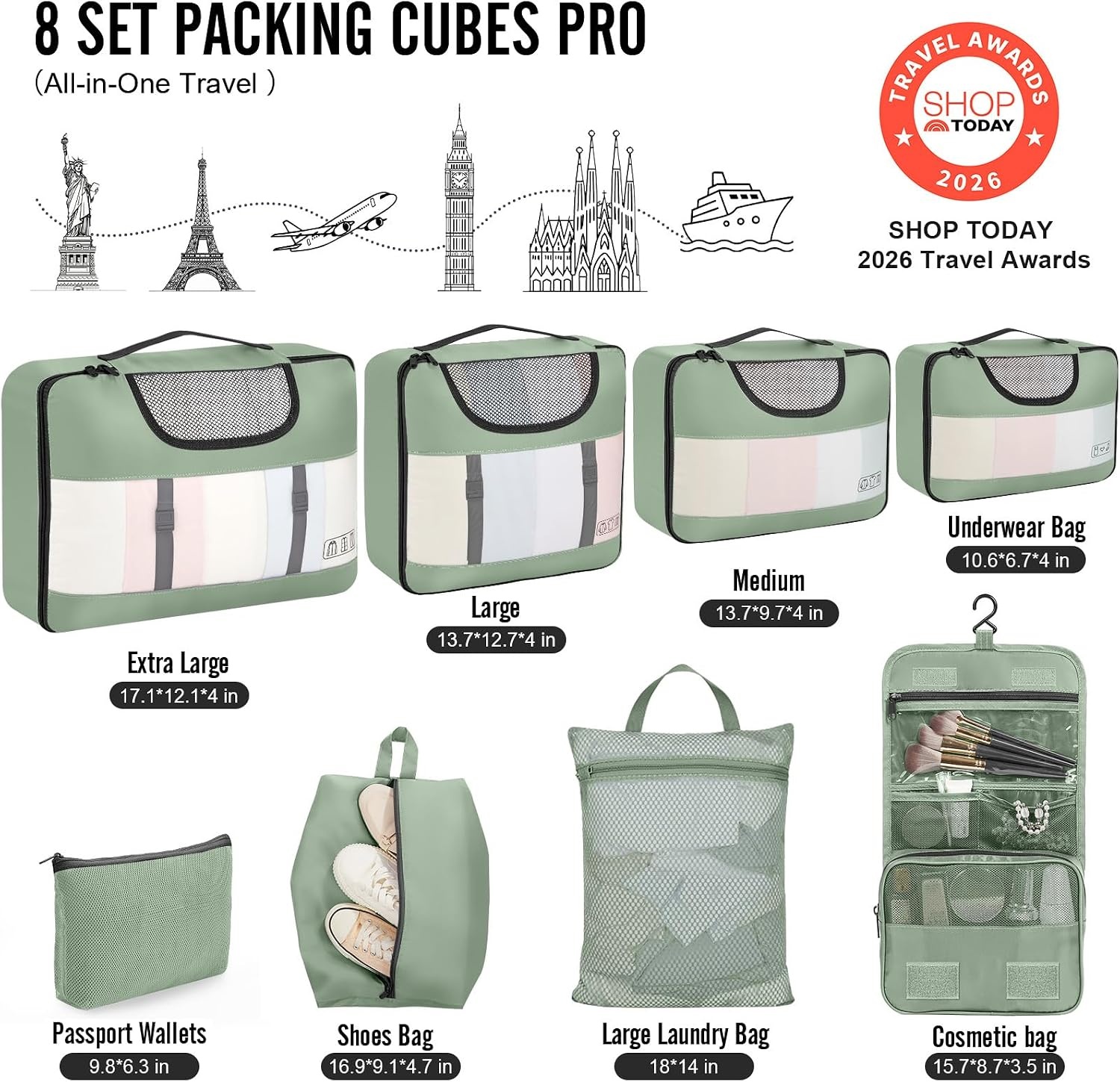 image:imageVeken 4 Set6 Set 8 Set 9 Set 10 Set 11 Set Packing Cubes for Travel Essentials 10 Set 02 Cream09 Matcha Green
