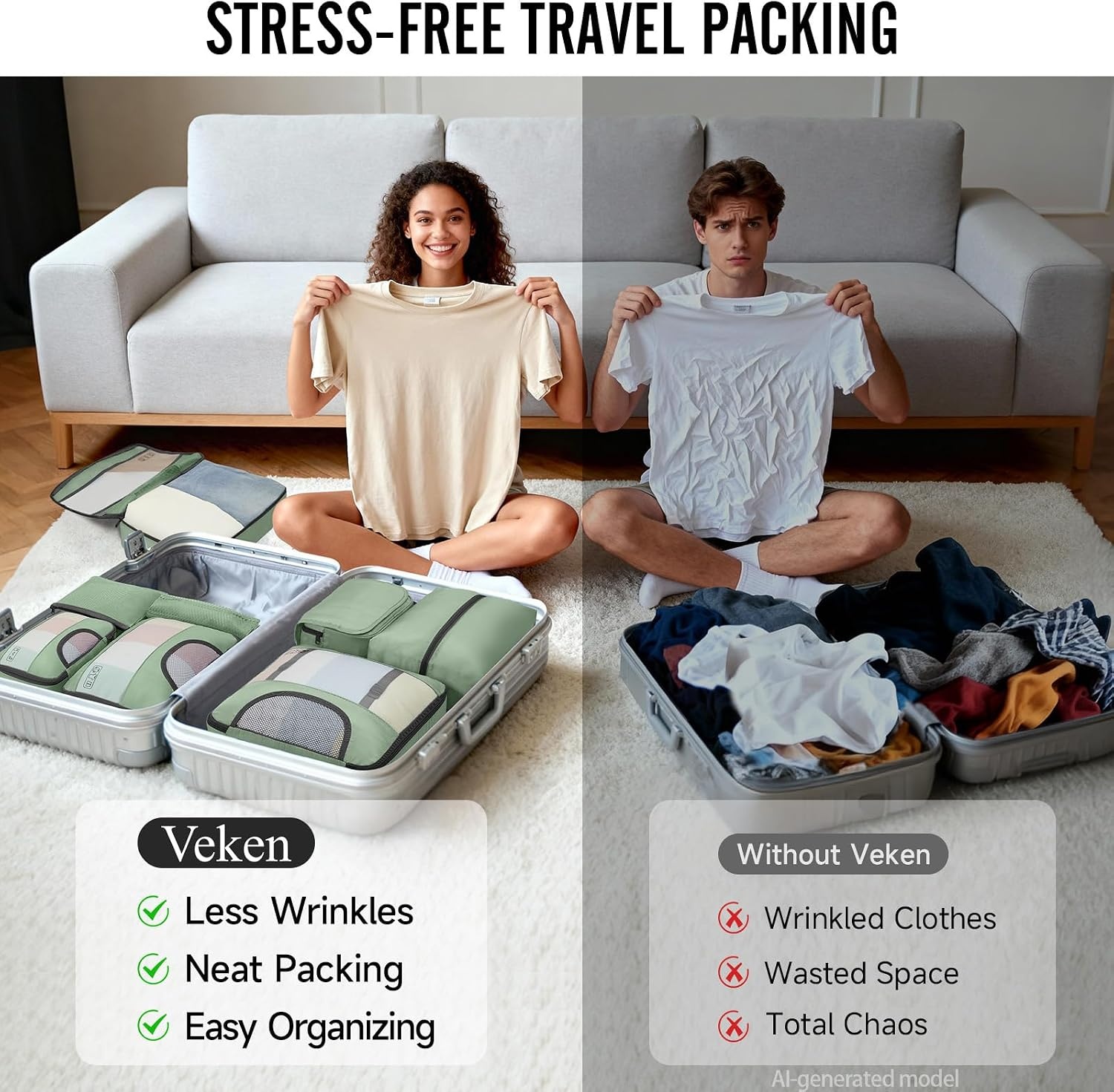 image:imageVeken 4 Set6 Set 8 Set 9 Set 10 Set 11 Set Packing Cubes for Travel Essentials 10 Set 02 Cream09 Matcha Green