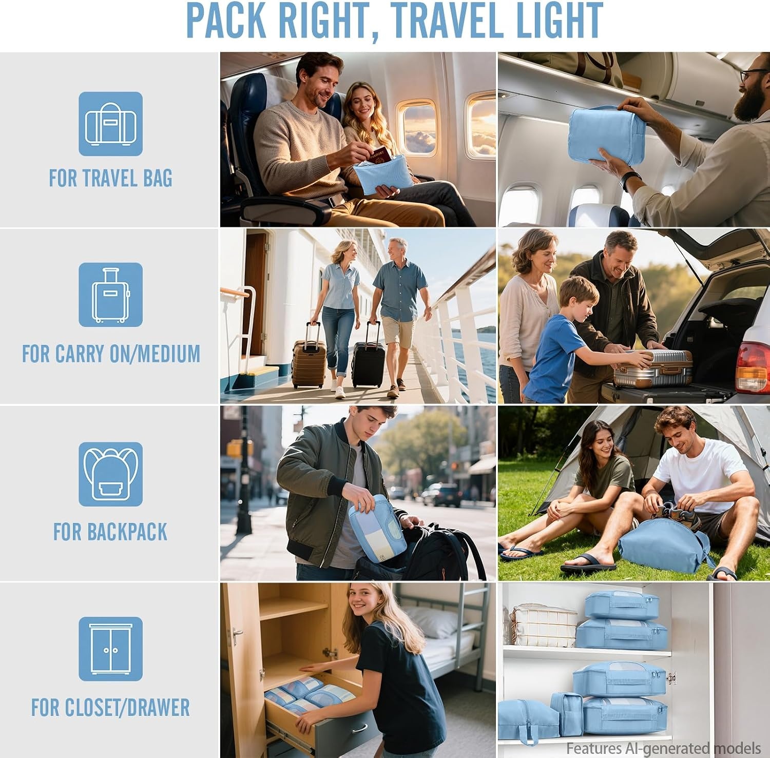 image:imageVeken 4 Set6 Set 8 Set 9 Set 10 Set 11 Set Packing Cubes for Travel Essentials 10 Set 02 Cream10 Starlight Bluen