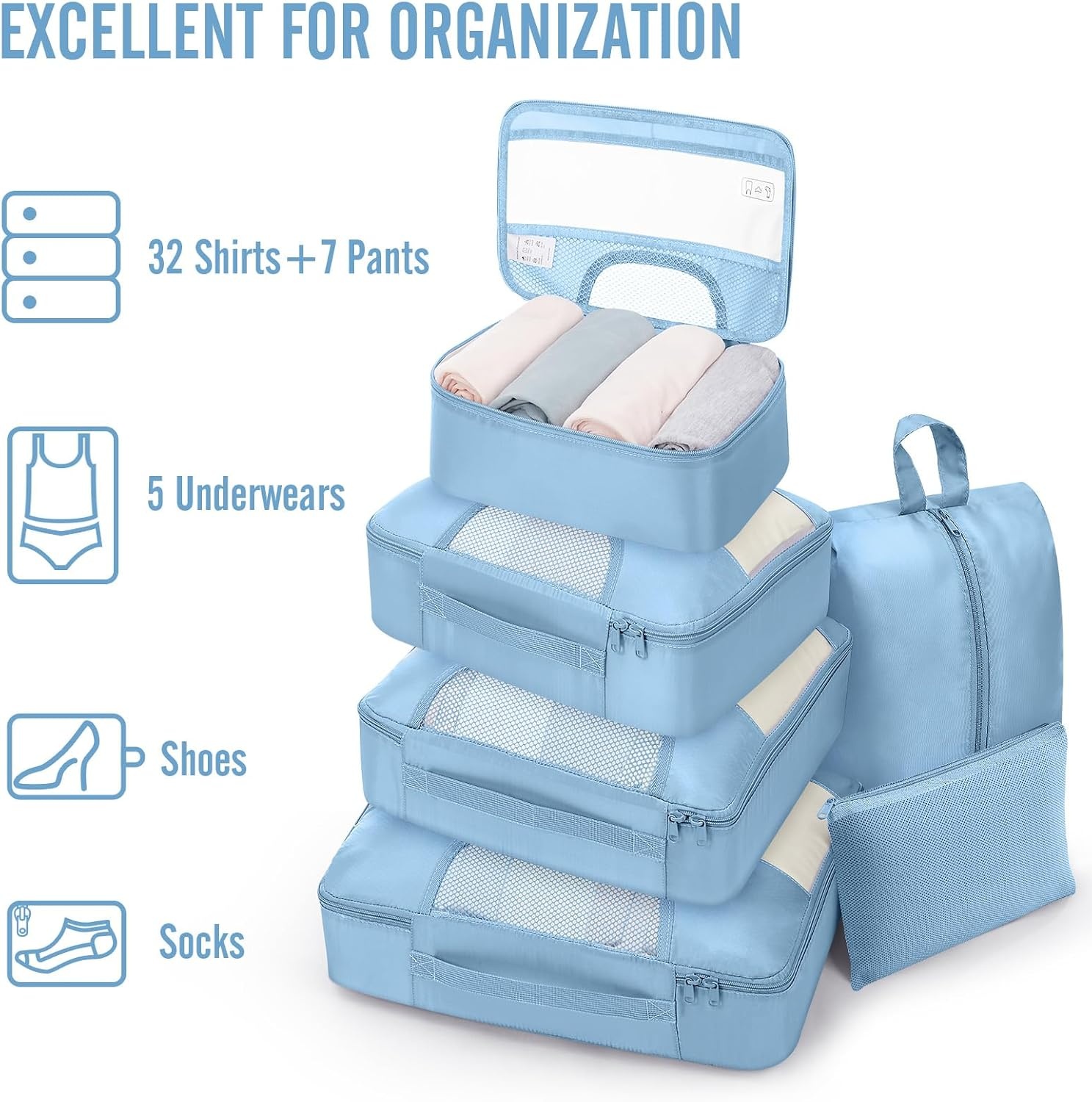 image:imageVeken 4 Set6 Set 8 Set 9 Set 10 Set 11 Set Packing Cubes for Travel Essentials 10 Set 02 Cream10 Starlight Bluen