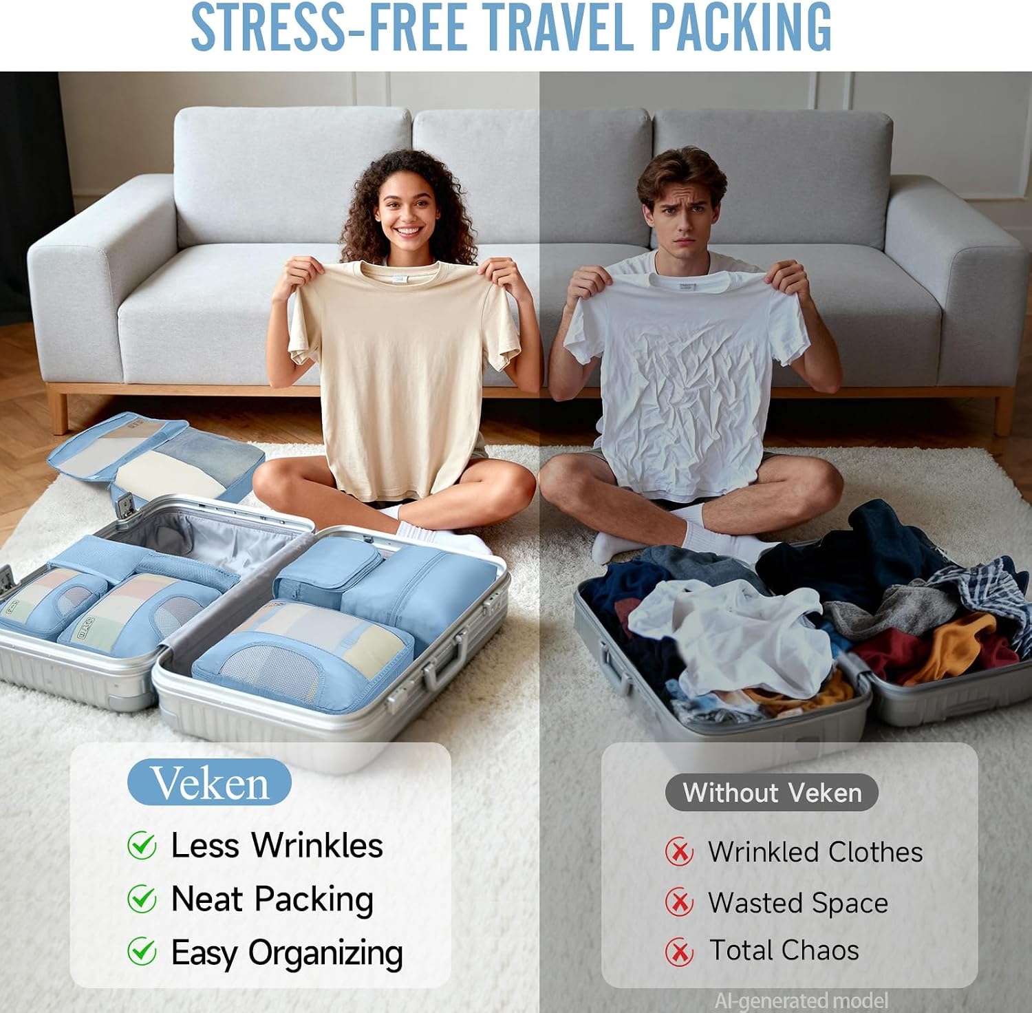 image:imageVeken 4 Set6 Set 8 Set 9 Set 10 Set 11 Set Packing Cubes for Travel Essentials 10 Set 02 Cream10 Starlight Bluen