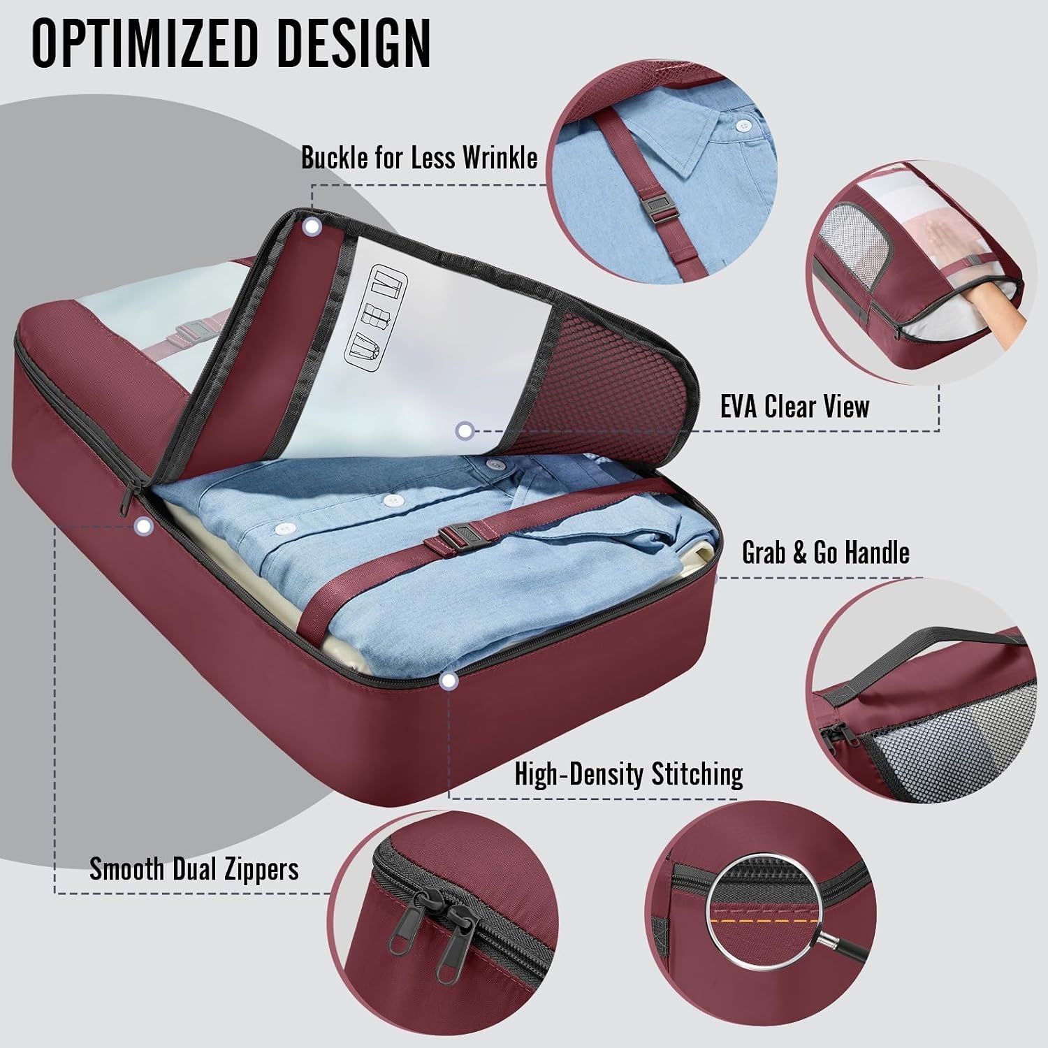 image:imageVeken 4 Set6 Set 8 Set 9 Set 10 Set 11 Set Packing Cubes for Travel Essentials 10 Set 02 Cream11 Wine Red