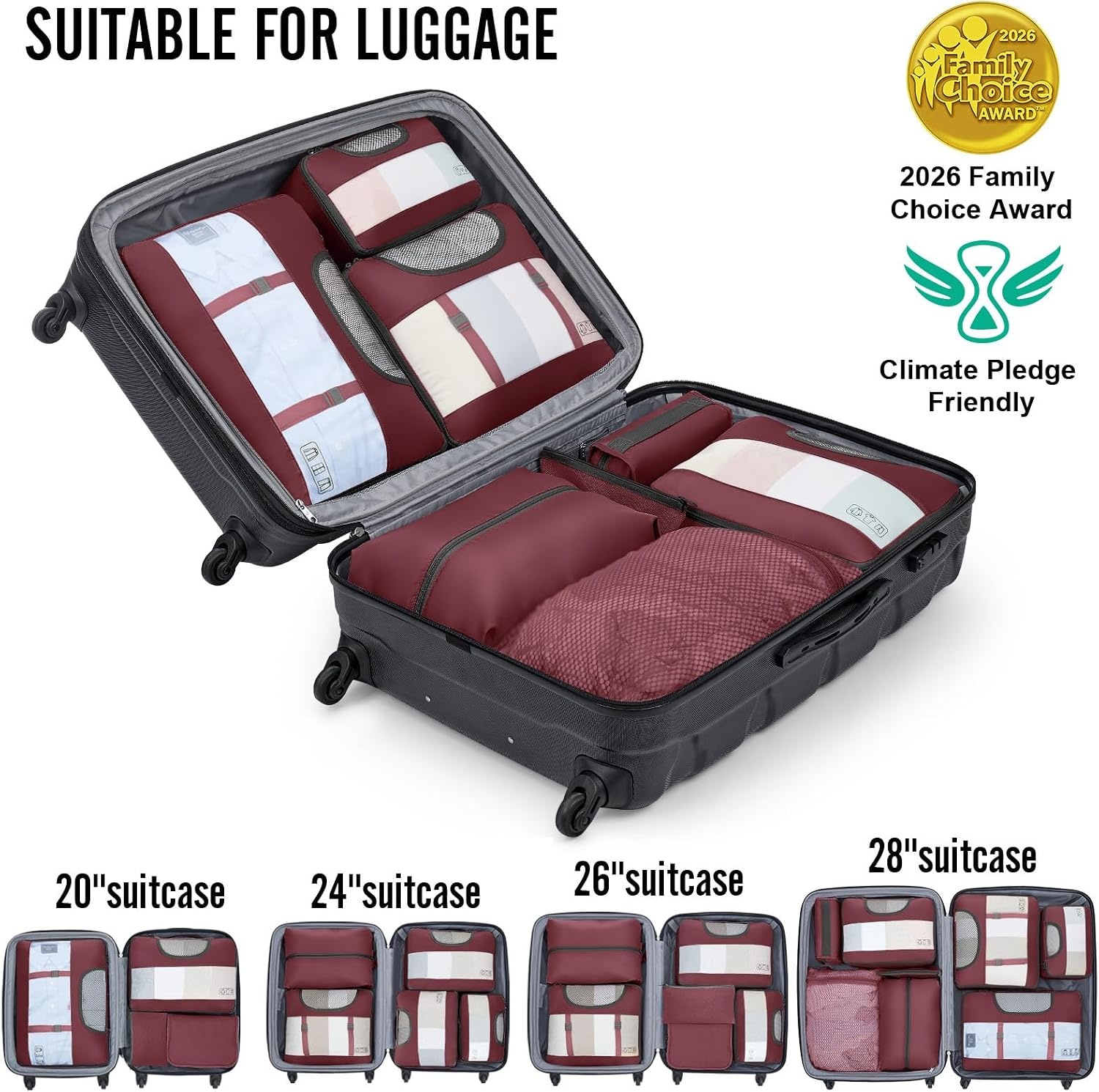 image:imageVeken 4 Set6 Set 8 Set 9 Set 10 Set 11 Set Packing Cubes for Travel Essentials 10 Set 02 Cream11 Wine Red