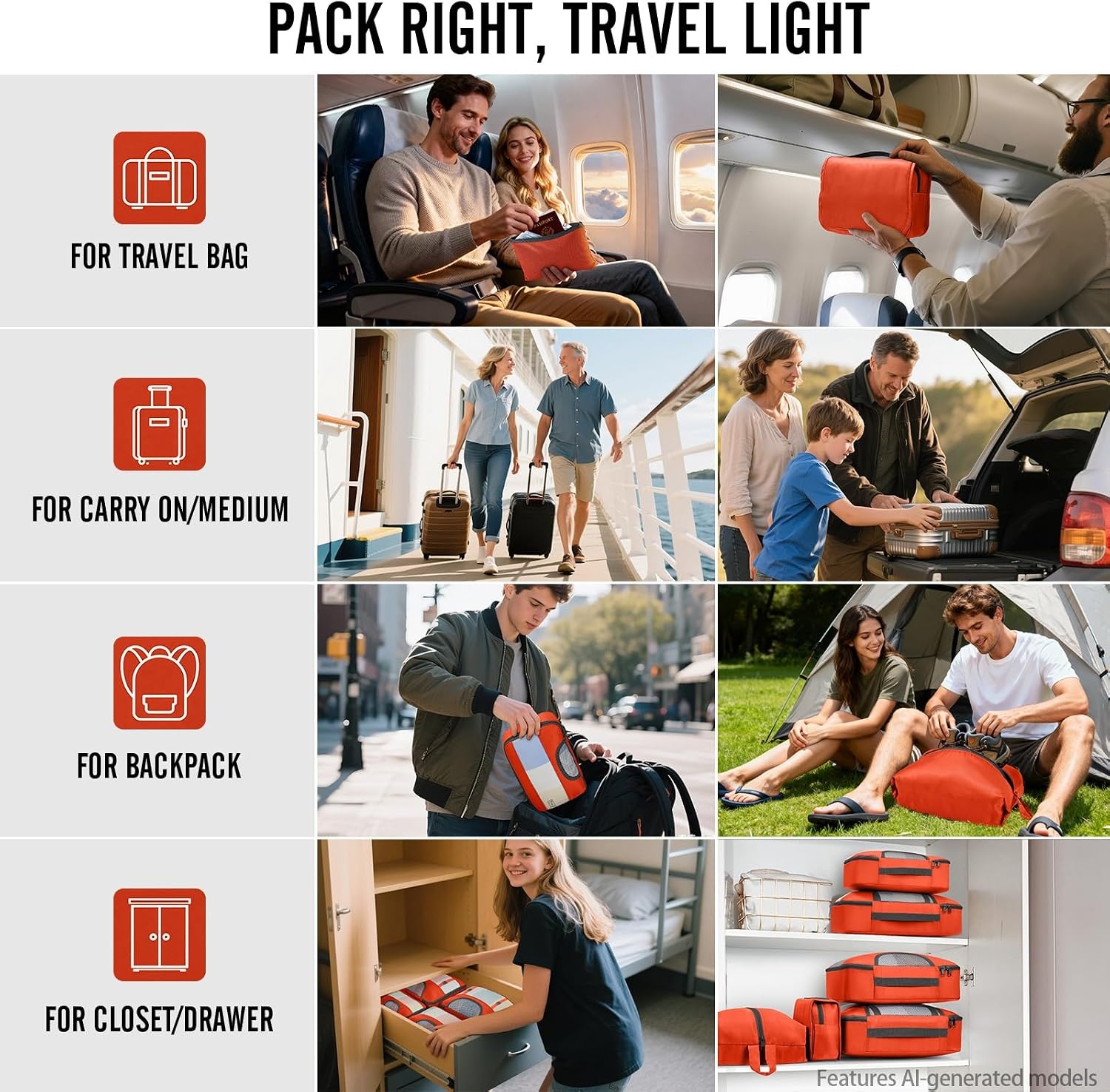image:imageVeken 4 Set6 Set 8 Set 9 Set 10 Set 11 Set Packing Cubes for Travel Essentials 10 Set 02 Cream12 Orange