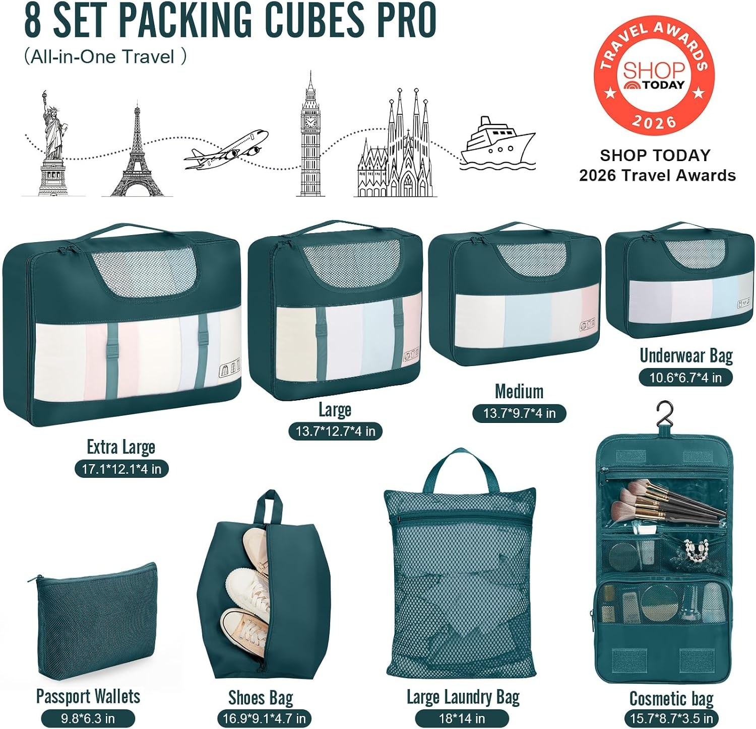 image:imageVeken 4 Set6 Set 8 Set 9 Set 10 Set 11 Set Packing Cubes for Travel Essentials 10 Set 02 Cream13 Deep Teal