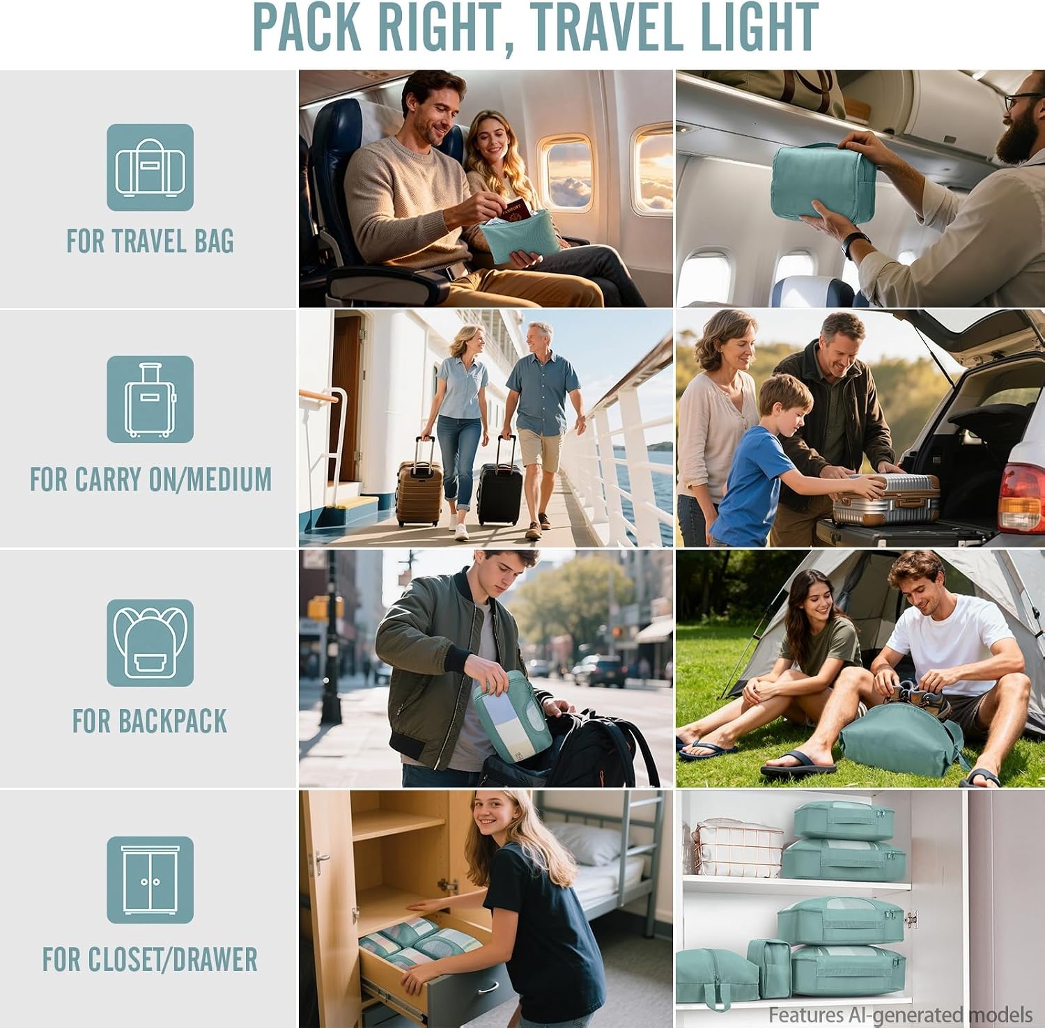 image:imageVeken 4 Set6 Set 8 Set 9 Set 10 Set 11 Set Packing Cubes for Travel Essentials 10 Set 02 Cream15 Blue Gray