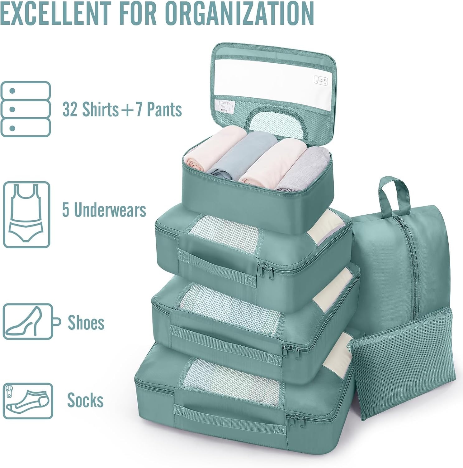 image:imageVeken 4 Set6 Set 8 Set 9 Set 10 Set 11 Set Packing Cubes for Travel Essentials 10 Set 02 Cream15 Blue Gray