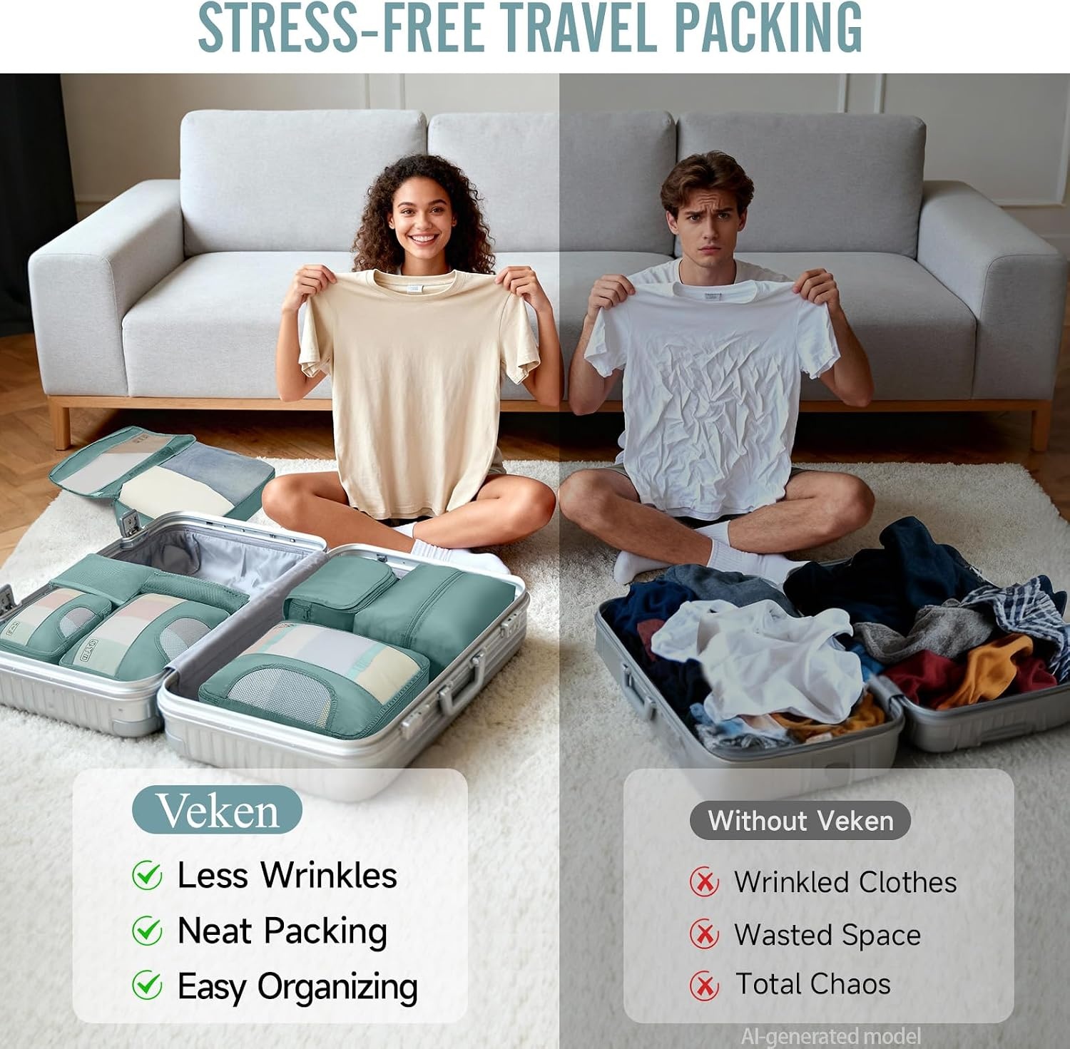 image:imageVeken 4 Set6 Set 8 Set 9 Set 10 Set 11 Set Packing Cubes for Travel Essentials 10 Set 02 Cream15 Blue Gray