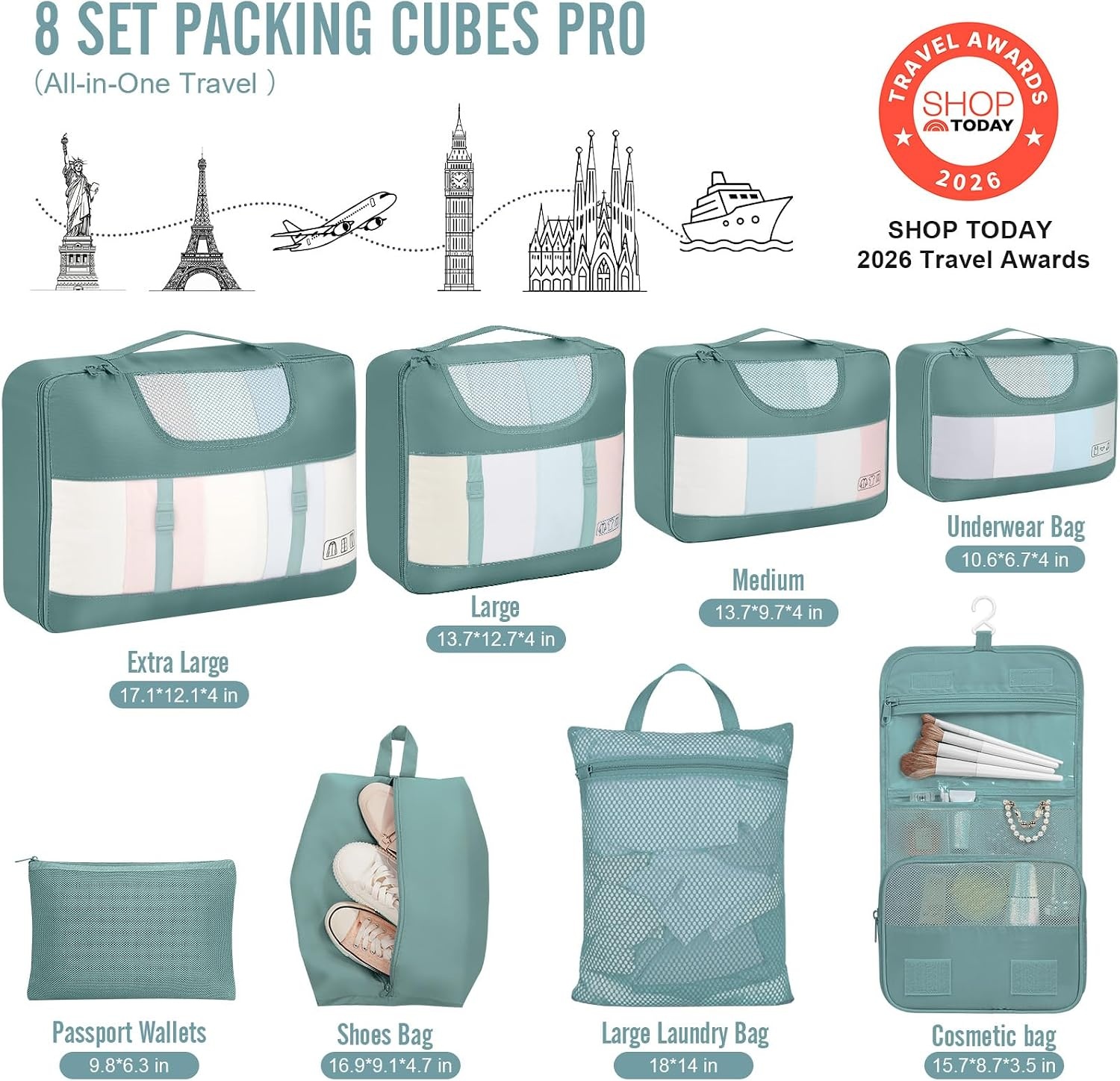 image:imageVeken 4 Set6 Set 8 Set 9 Set 10 Set 11 Set Packing Cubes for Travel Essentials 10 Set 02 Cream15 Blue Gray