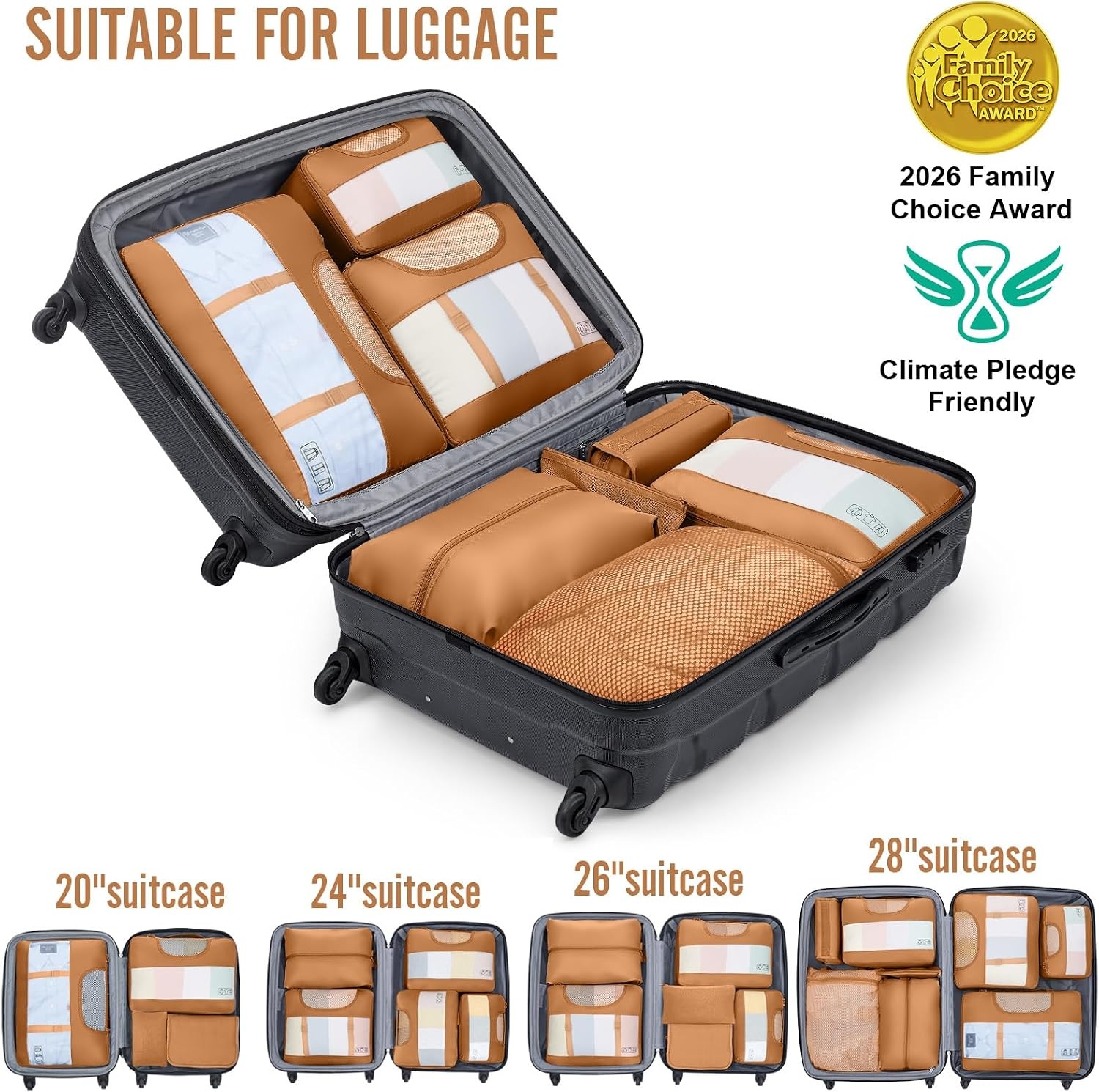 image:imageVeken 4 Set6 Set 8 Set 9 Set 10 Set 11 Set Packing Cubes for Travel Essentials 10 Set 02 Cream18 Brown