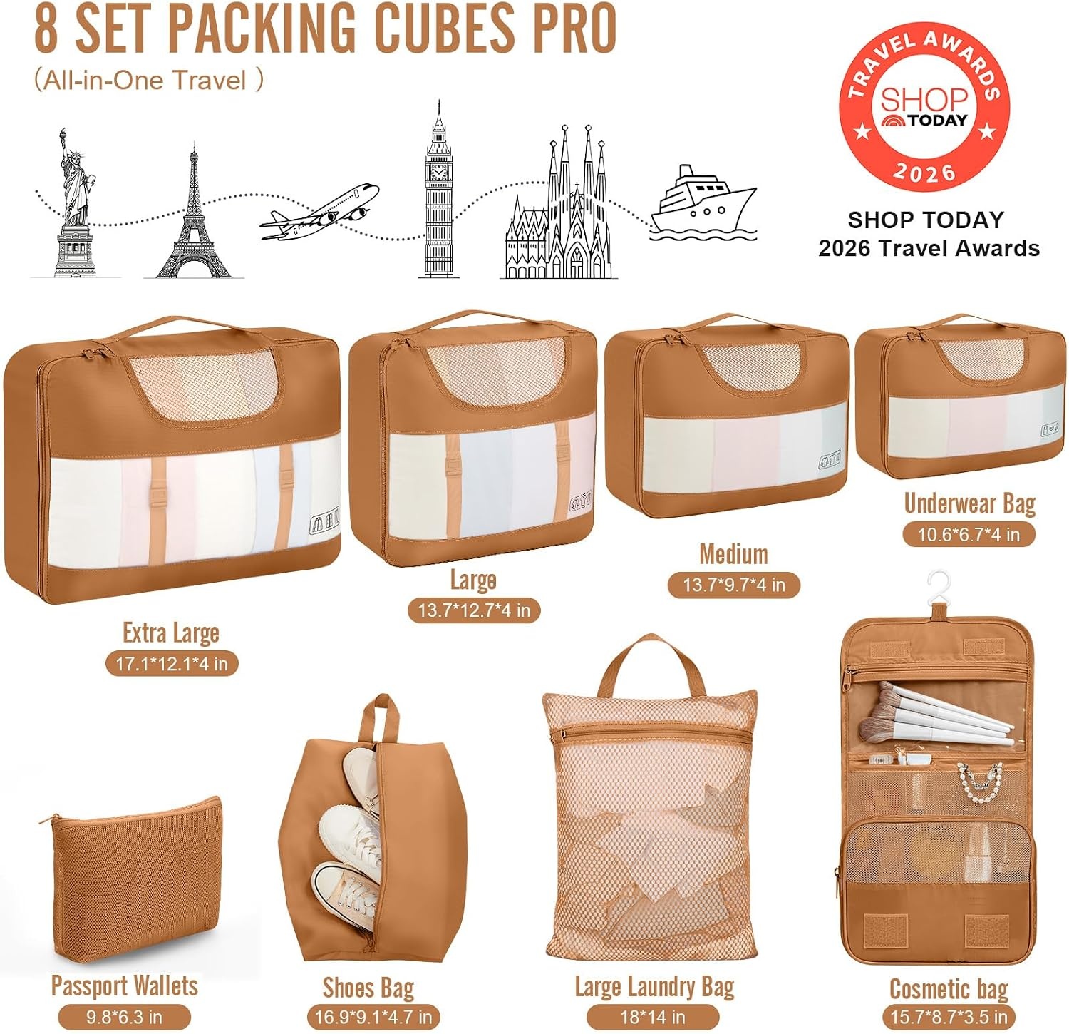 image:imageVeken 4 Set6 Set 8 Set 9 Set 10 Set 11 Set Packing Cubes for Travel Essentials 10 Set 02 Cream18 Brown