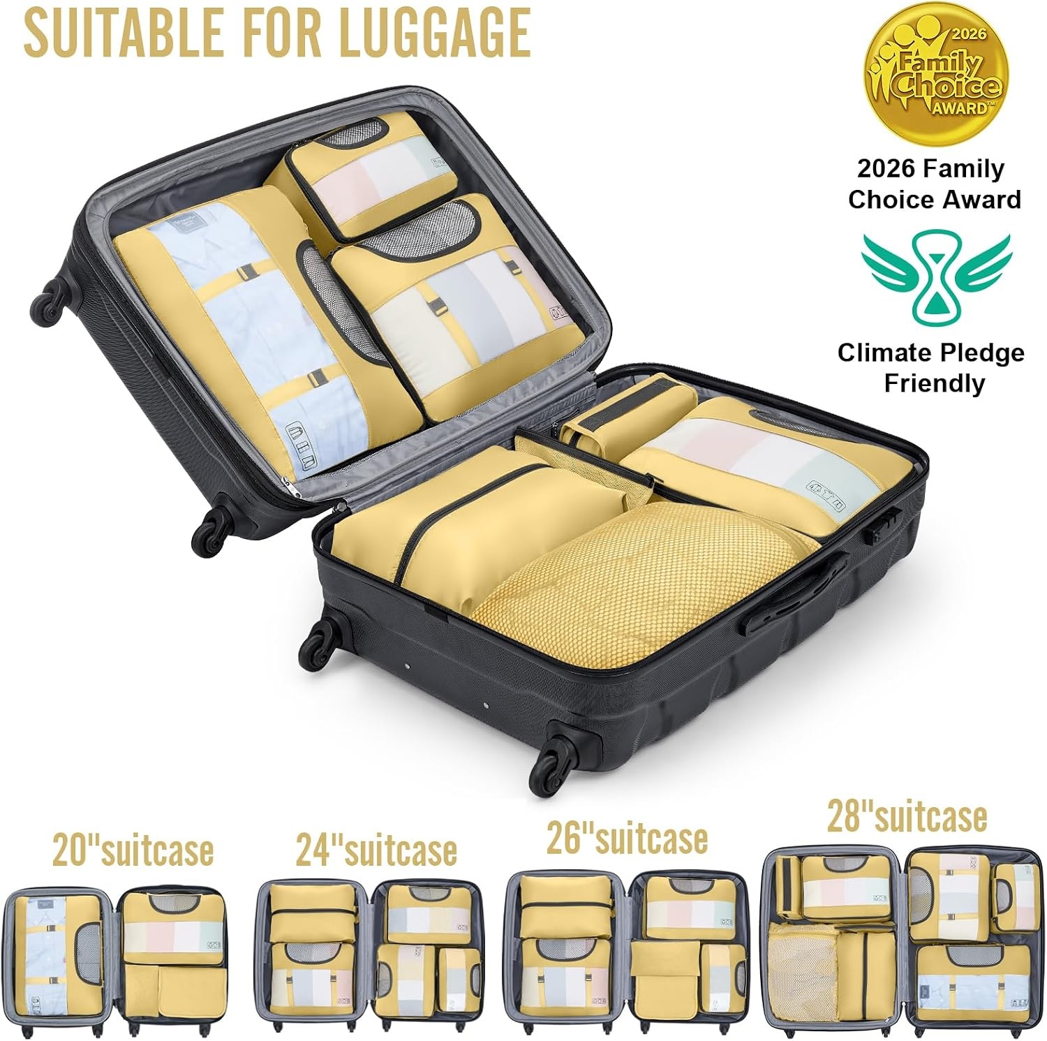 image:imageVeken 4 Set6 Set 8 Set 9 Set 10 Set 11 Set Packing Cubes for Travel Essentials 10 Set 02 Cream20 Yellow