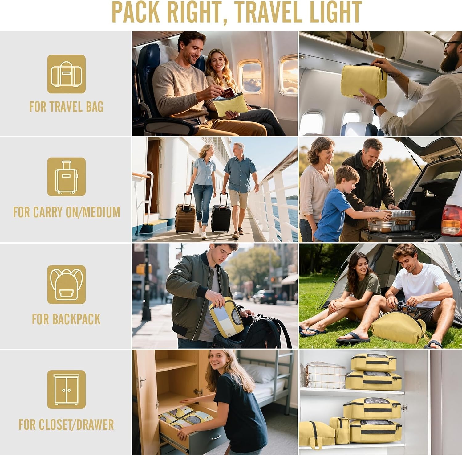 image:imageVeken 4 Set6 Set 8 Set 9 Set 10 Set 11 Set Packing Cubes for Travel Essentials 10 Set 02 Cream20 Yellow