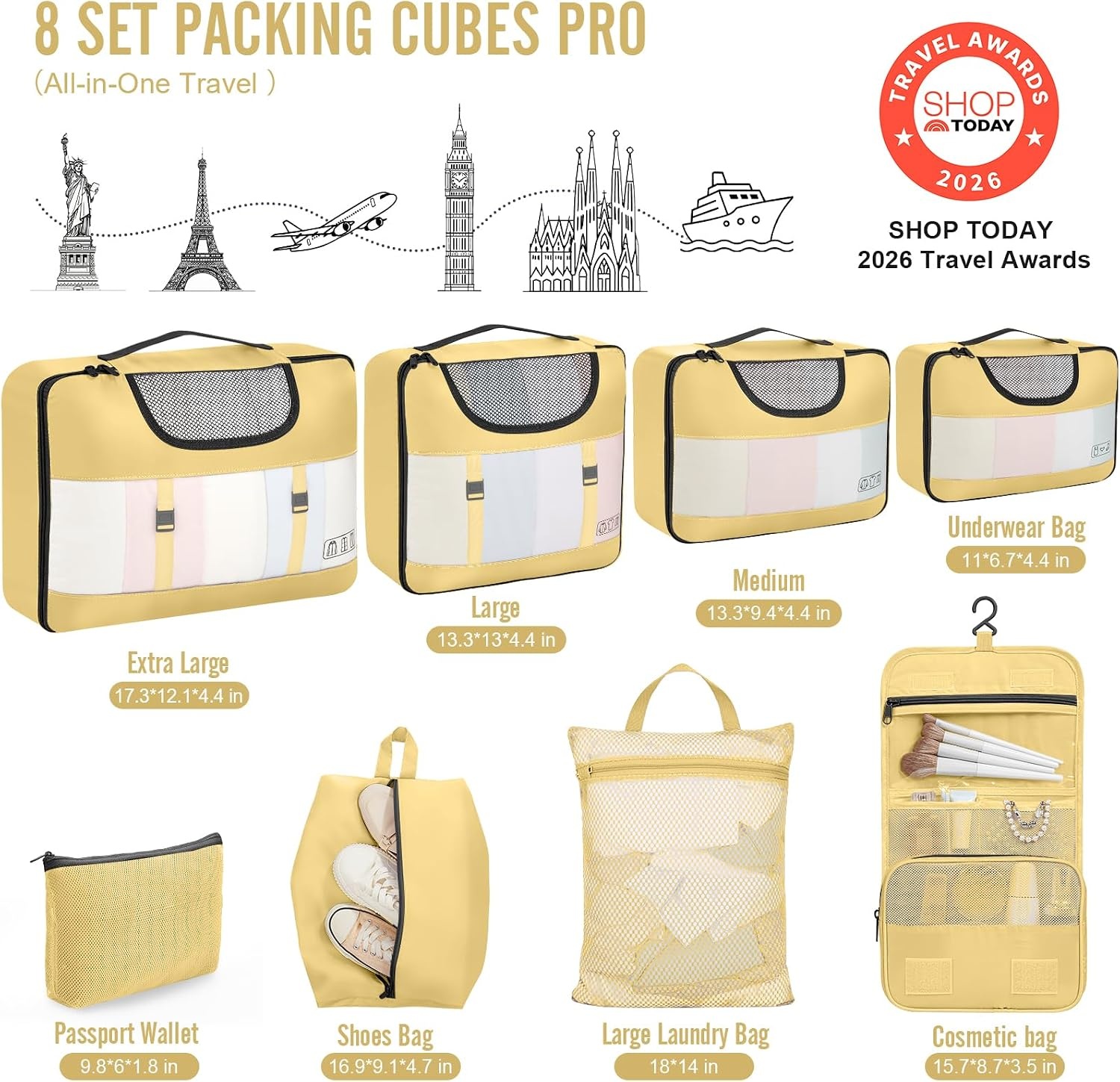 image:imageVeken 4 Set6 Set 8 Set 9 Set 10 Set 11 Set Packing Cubes for Travel Essentials 10 Set 02 Cream20 Yellow
