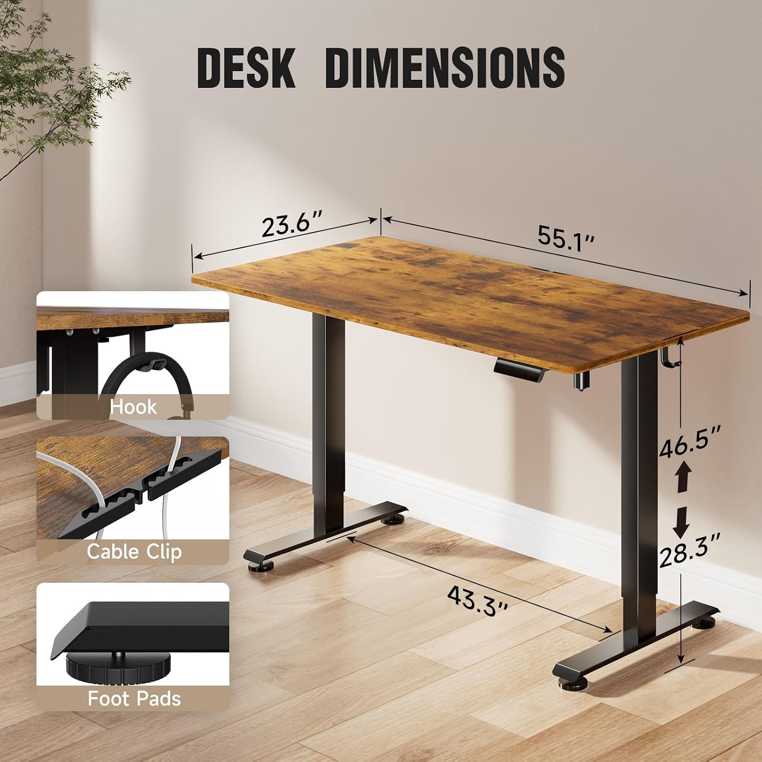 image:imageVeken 472 Inch Electric Standing Desk Height Adjustable Sit Stand Up Wood Desktop Work Home Office Computer PC Desks Gaming Writing Study Bedroom Rising Table Tall Standup Workstation WhiteBrown