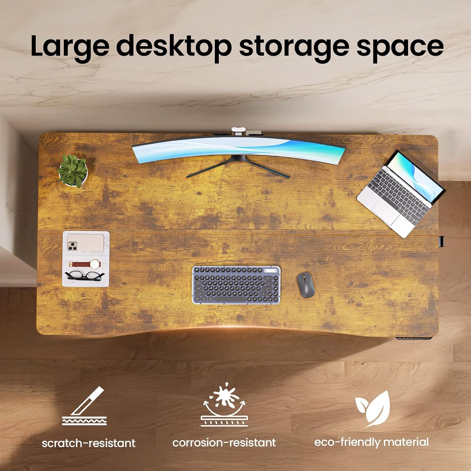 image:imageVeken 472 Inch Electric Standing Desk Height Adjustable Sit Stand Up Wood Desktop Work Home Office Computer PC Desks Gaming Writing Study Bedroom Rising Table Tall Standup Workstation WhiteBrown