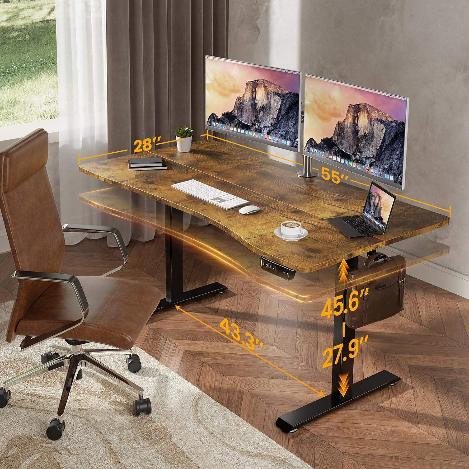 image:imageVeken 472 Inch Electric Standing Desk Height Adjustable Sit Stand Up Wood Desktop Work Home Office Computer PC Desks Gaming Writing Study Bedroom Rising Table Tall Standup Workstation WhiteBrown