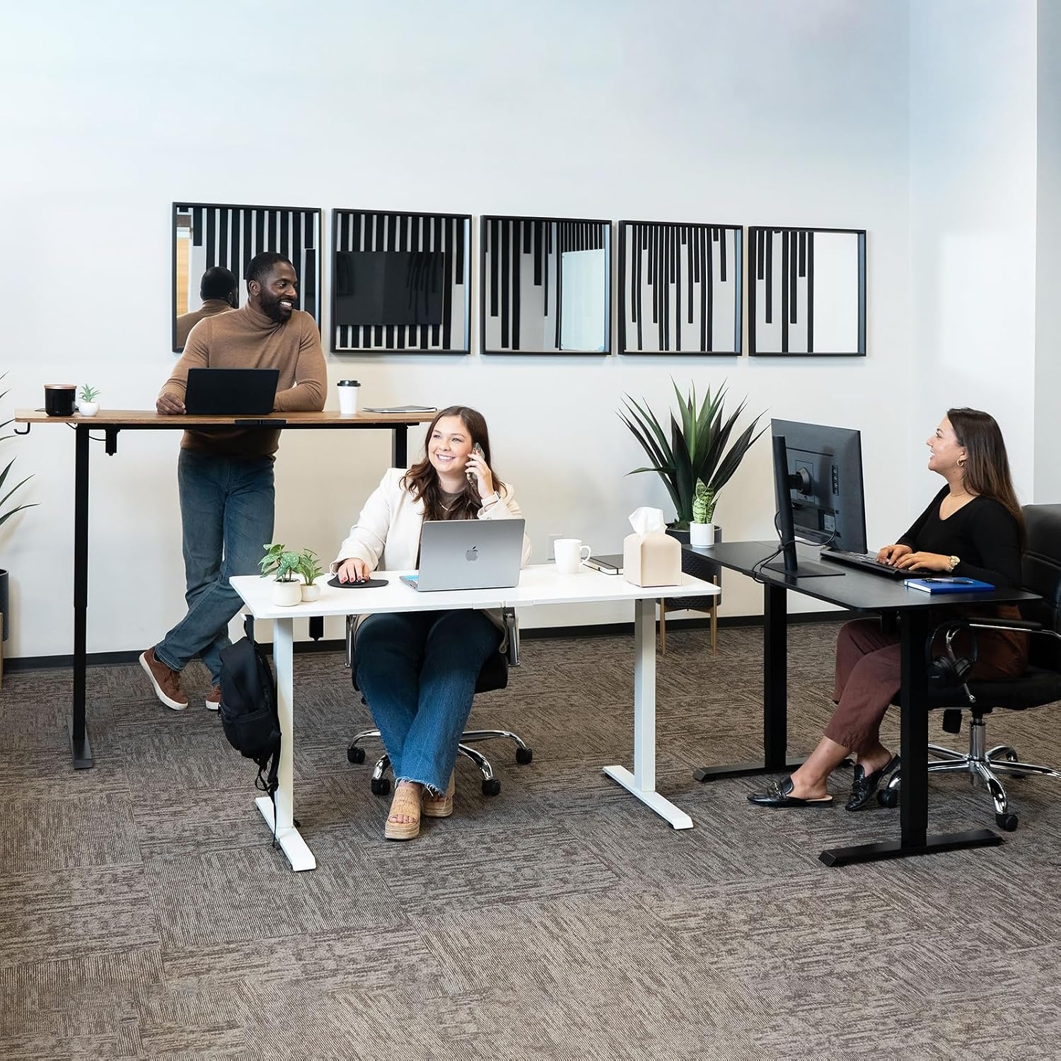image:imageVeken 472 Inch Electric Standing Desk Height Adjustable Sit Stand Up Wood Desktop Work Home Office Computer PC Desks Gaming Writing Study Bedroom Rising Table Tall Standup Workstation WhiteBlack