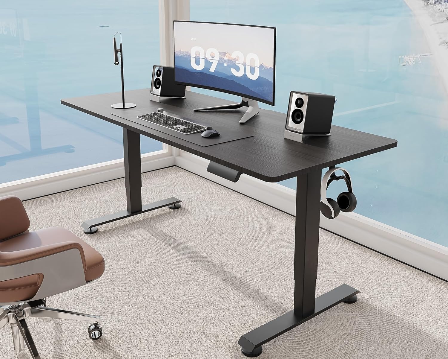 image:imageVeken 472 Inch Electric Standing Desk Height Adjustable Sit Stand Up Wood Desktop Work Home Office Computer PC Desks Gaming Writing Study Bedroom Rising Table Tall Standup Workstation WhiteBlack