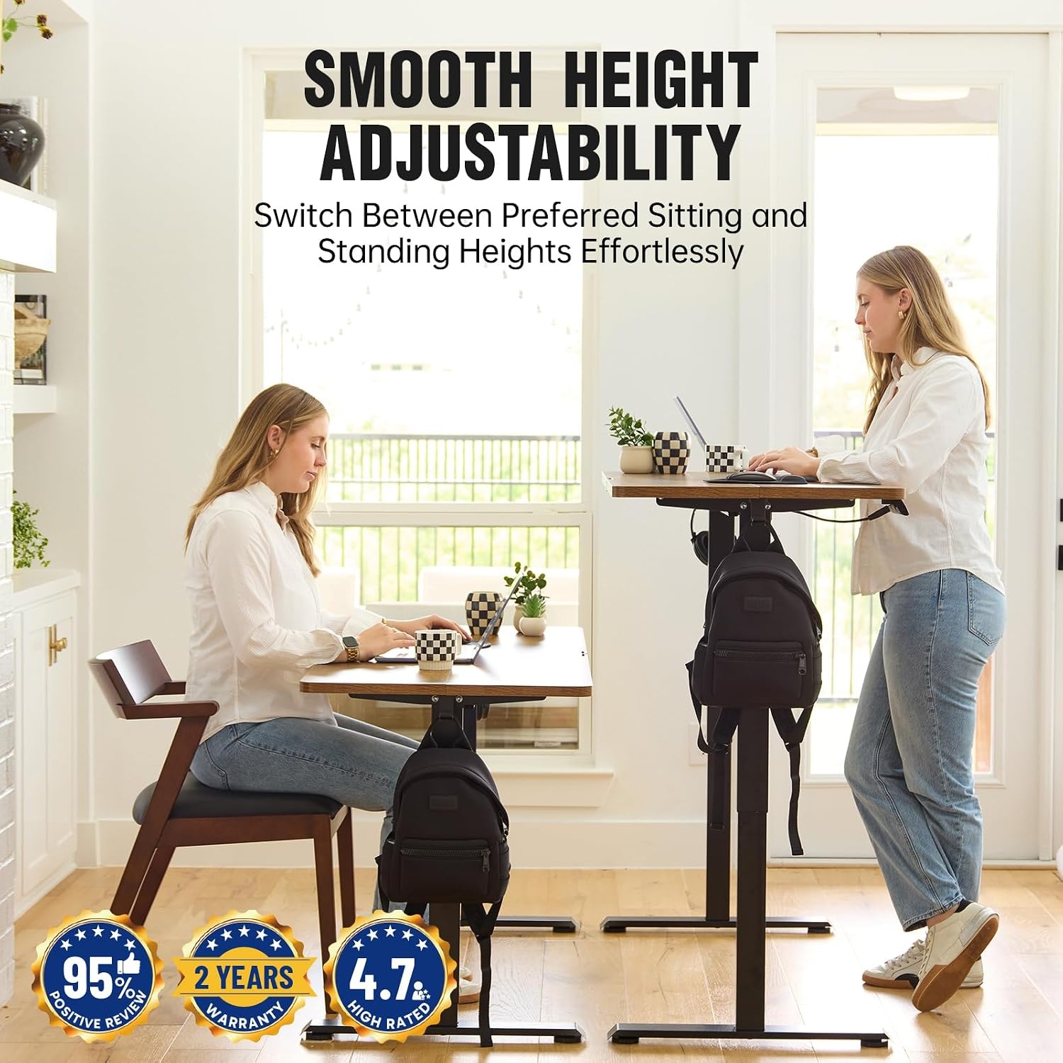 image:imageVeken 472 Inch Electric Standing Desk Height Adjustable Sit Stand Up Wood Desktop Work Home Office Computer PC Desks Gaming Writing Study Bedroom Rising Table Tall Standup Workstation WhiteBrown