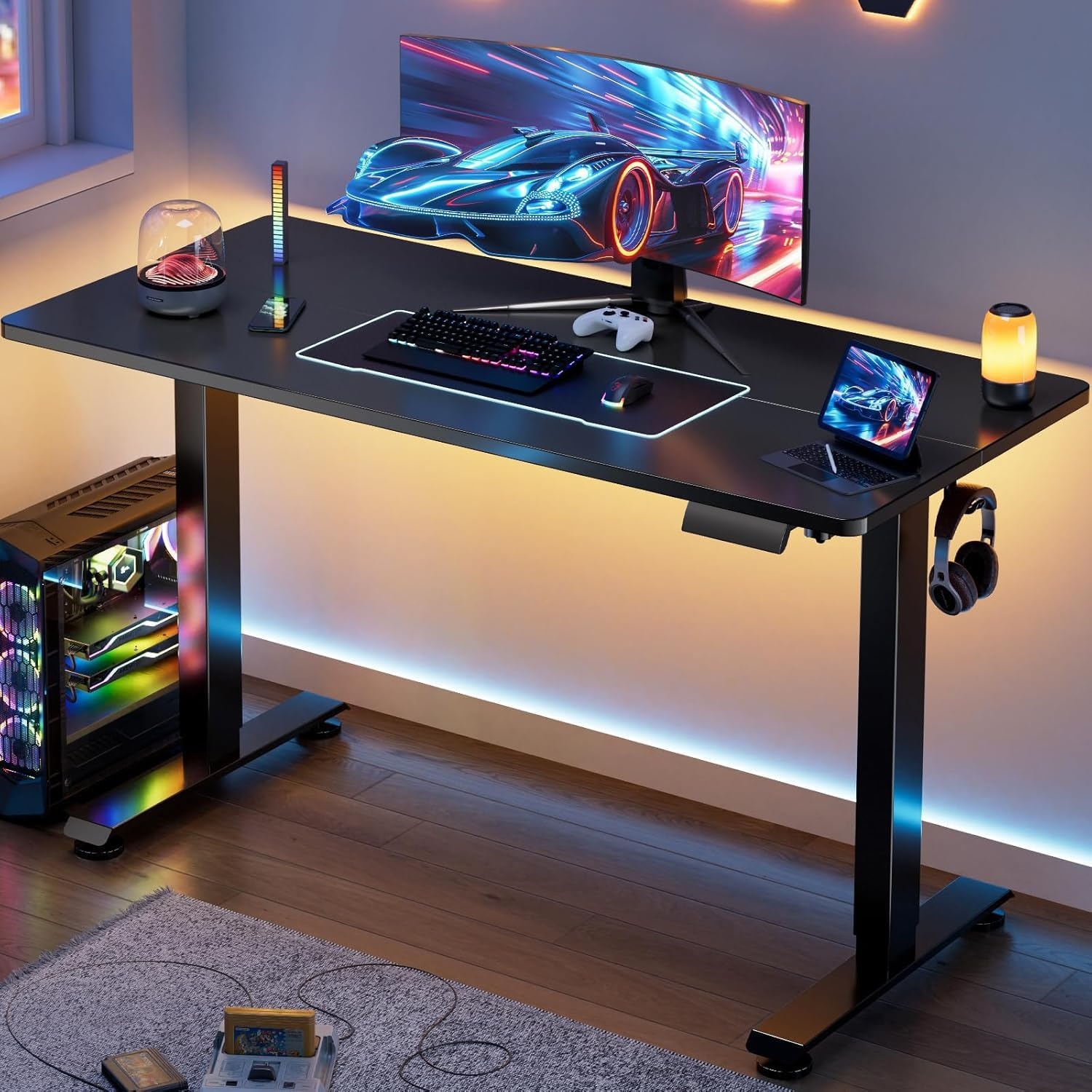 image:imageVeken 472 Inch Electric Standing Desk Height Adjustable Sit Stand Up Wood Desktop Work Home Office Computer PC Desks Gaming Writing Study Bedroom Rising Table Tall Standup Workstation WhiteBlack