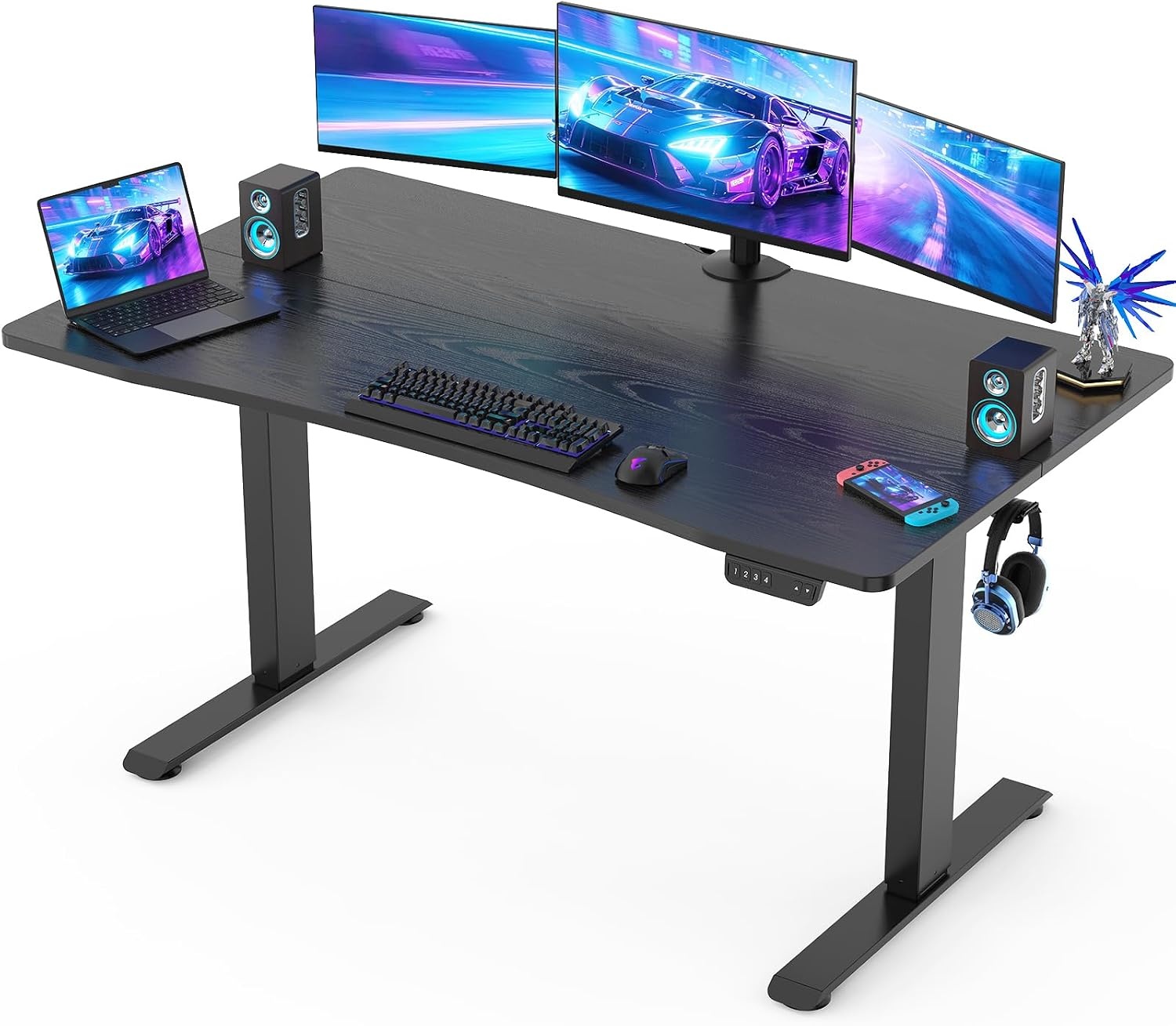 image:imageVeken 472 Inch Electric Standing Desk Height Adjustable Sit Stand Up Wood Desktop Work Home Office Computer PC Desks Gaming Writing Study Bedroom Rising Table Tall Standup Workstation WhiteBlack