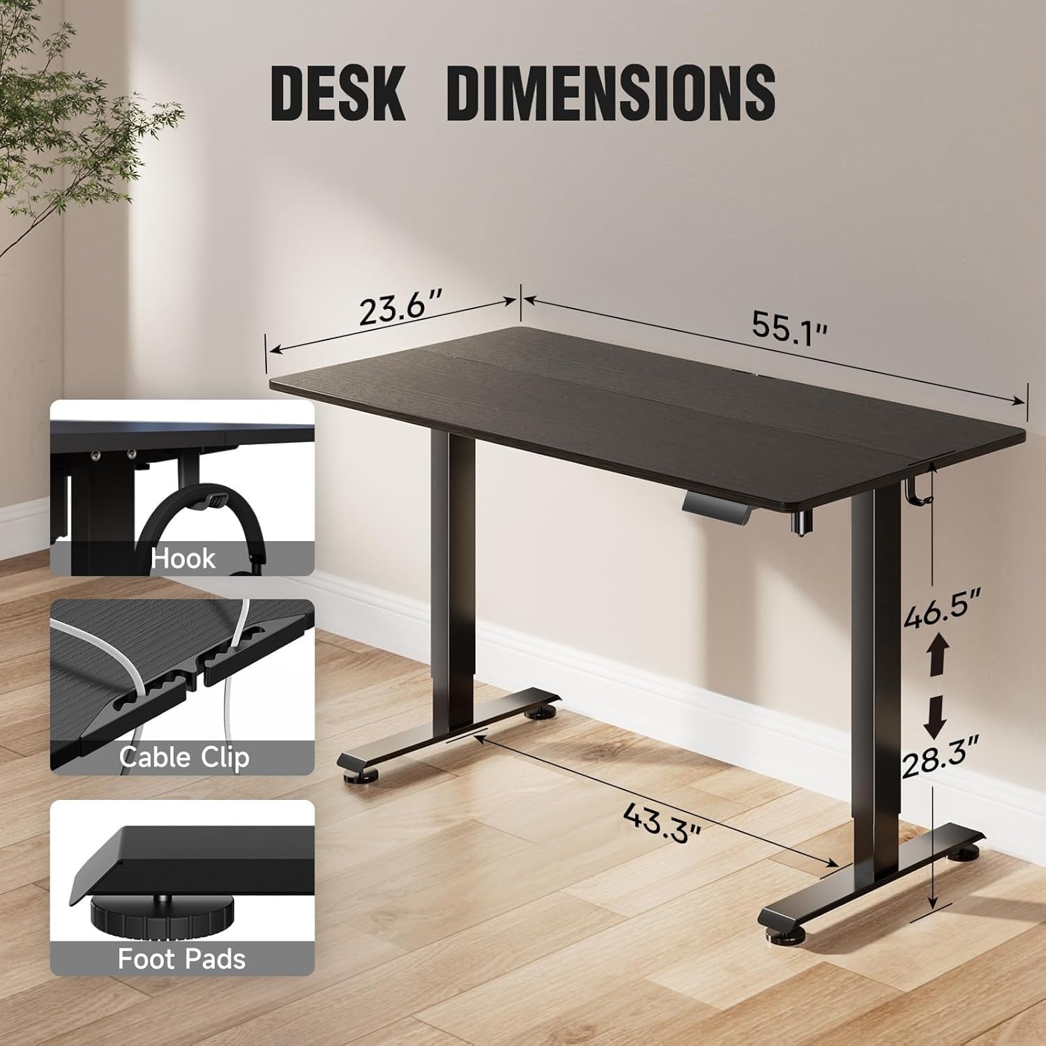 image:imageVeken 472 Inch Electric Standing Desk Height Adjustable Sit Stand Up Wood Desktop Work Home Office Computer PC Desks Gaming Writing Study Bedroom Rising Table Tall Standup Workstation WhiteBlack