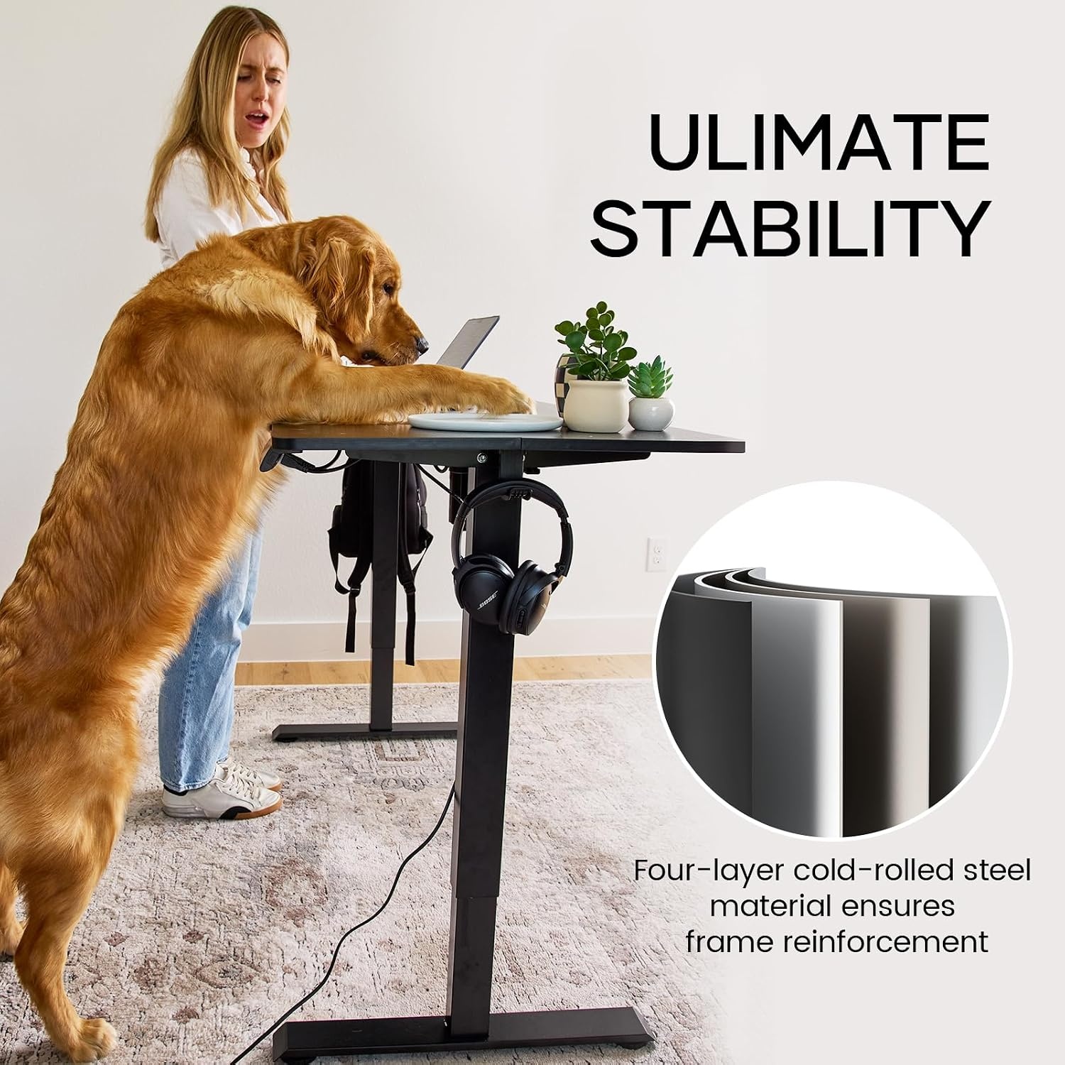 image:imageVeken 472 Inch Electric Standing Desk Height Adjustable Sit Stand Up Wood Desktop Work Home Office Computer PC Desks Gaming Writing Study Bedroom Rising Table Tall Standup Workstation WhiteBlack