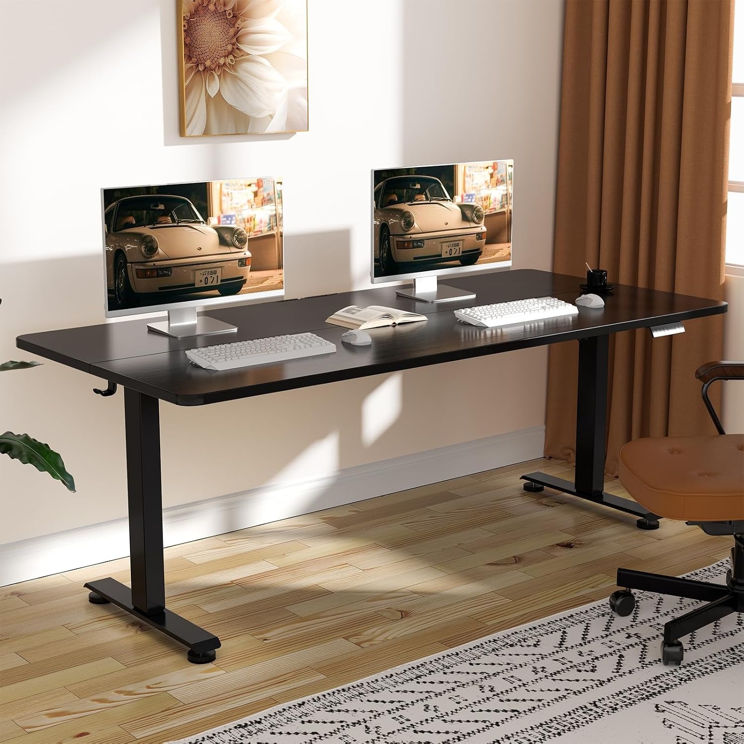 image:imageVeken 472 Inch Electric Standing Desk Height Adjustable Sit Stand Up Wood Desktop Work Home Office Computer PC Desks Gaming Writing Study Bedroom Rising Table Tall Standup Workstation WhiteBlack